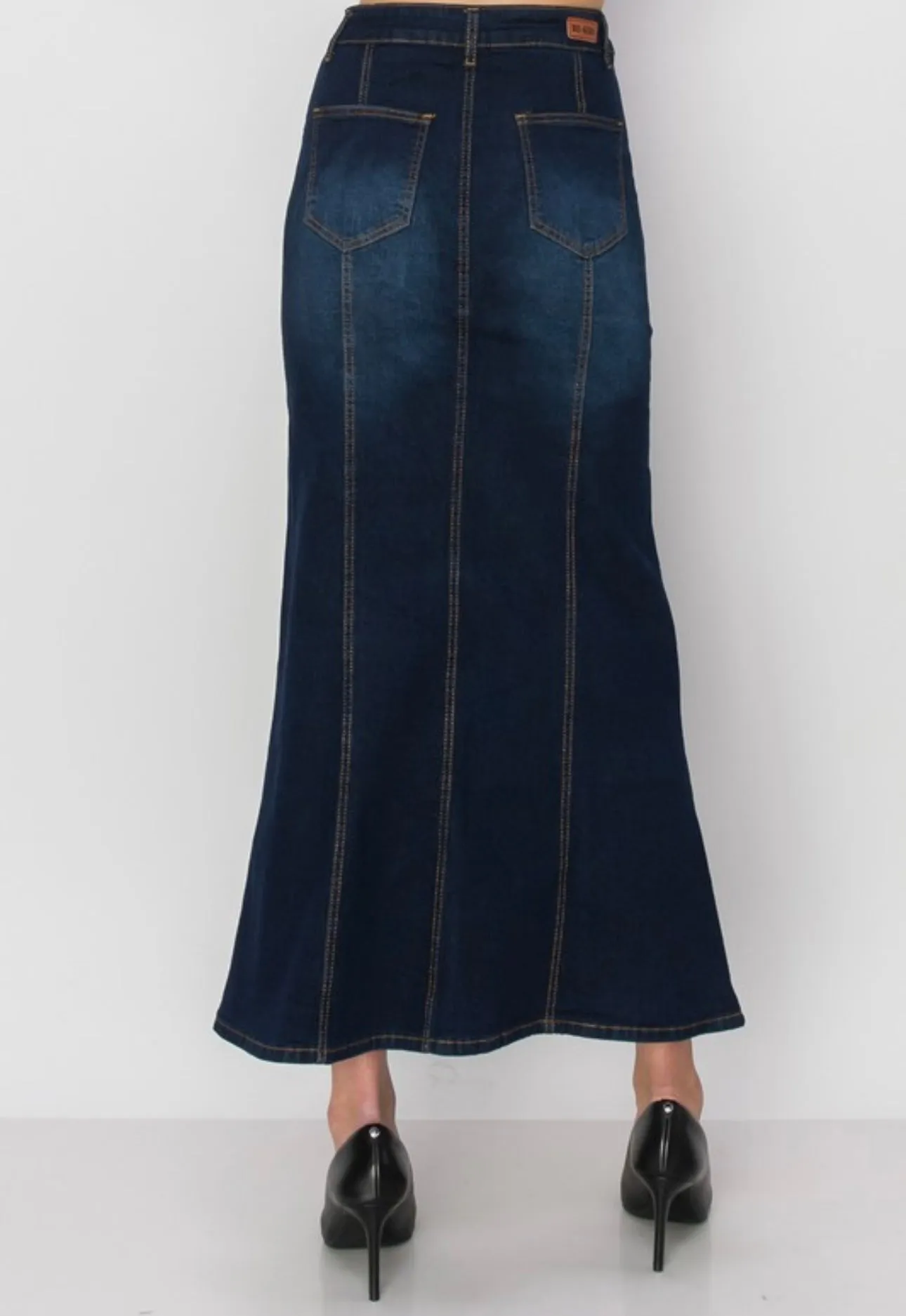 Liza's Zag Indigo Modest Long Denim Skirt Indigo