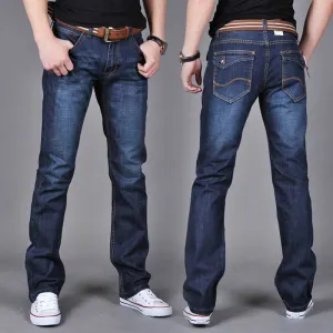 Men Flap Pocket Zipper Fly Straight Leg Washed Jeans