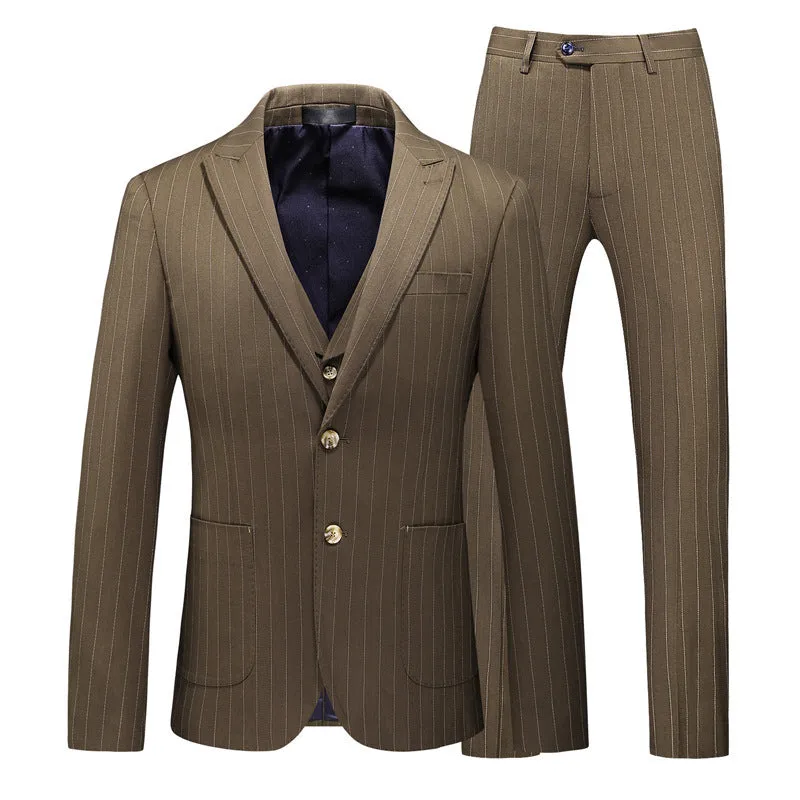 Men's Striped Suits Cross-border E-commerce Large Size Suit Three-piece Slim Wedding Dress