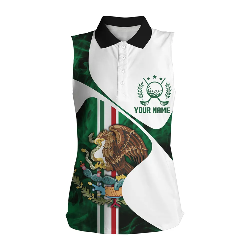 Mexican Flag Womens Sleeveless Polo Shirts Custom Mexico Women Golf Tops, Unique Ladies Golf Apparel