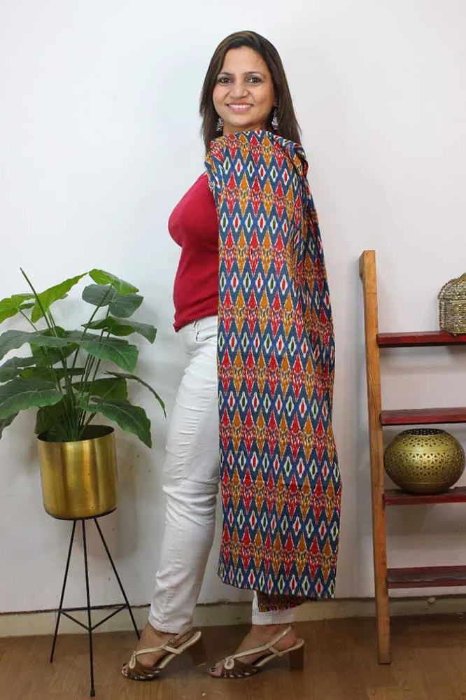 Multicolor Double Ikat Pure Cotton Reversible Long Jacket