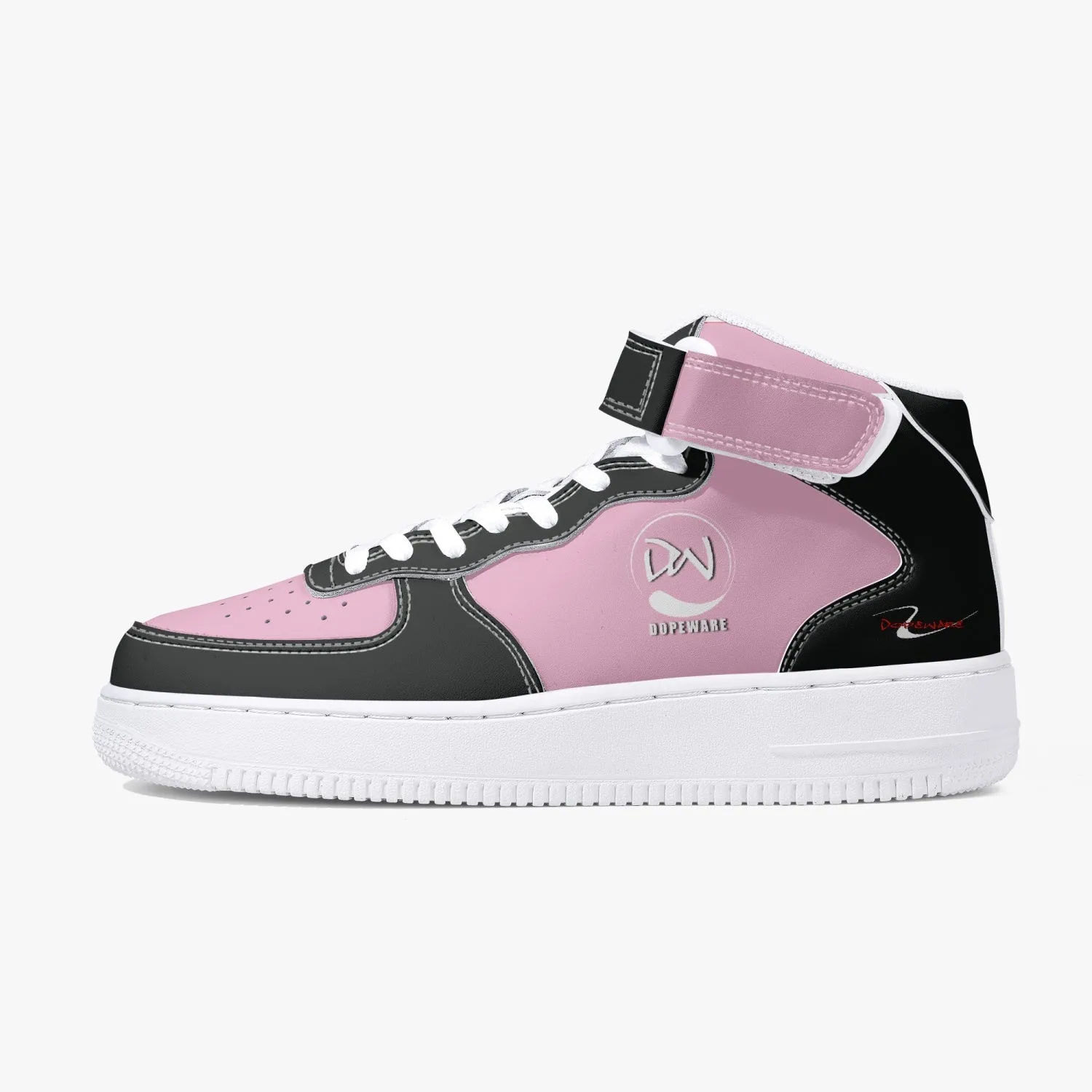 New High-Top Leather Sports Sneakers Pink and Black