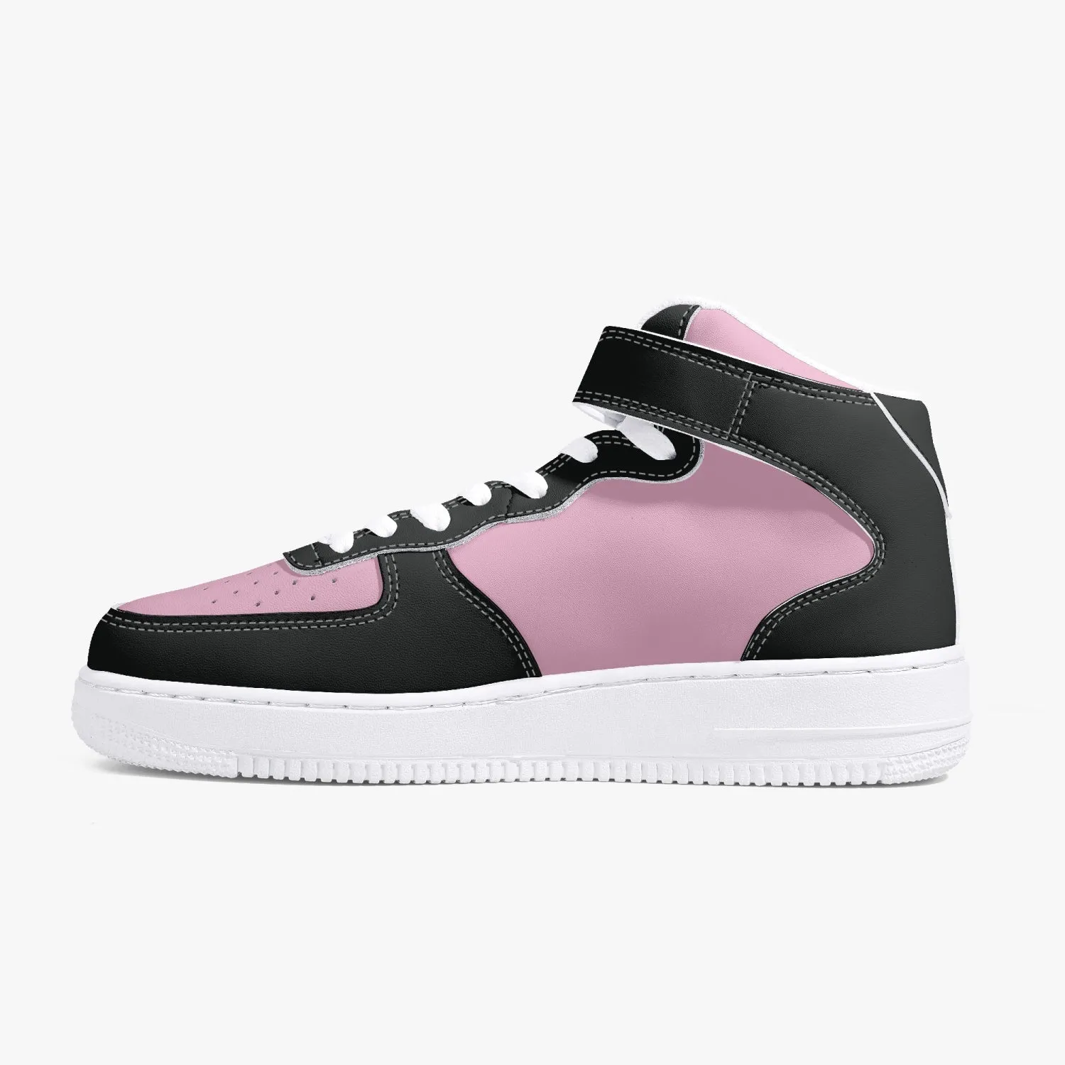 New High-Top Leather Sports Sneakers Pink and Black