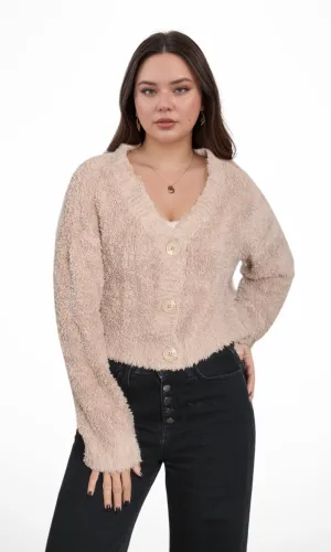 Original Women Fluffy Crop Cardigan (Café)