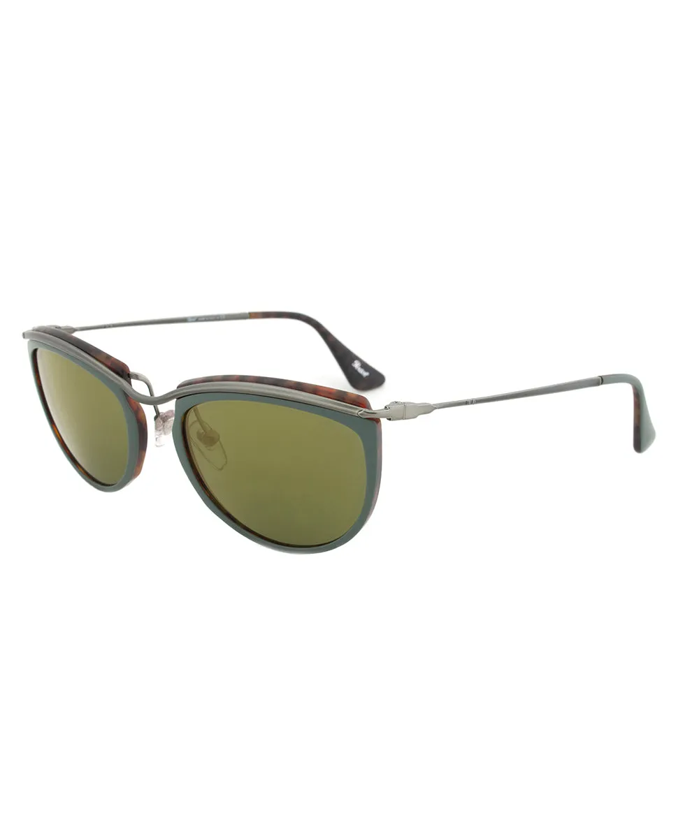 Persol PO3082S 1007/08 Sunglasses | Green and Matte Havana Frame | Green Mirror Gold Lens