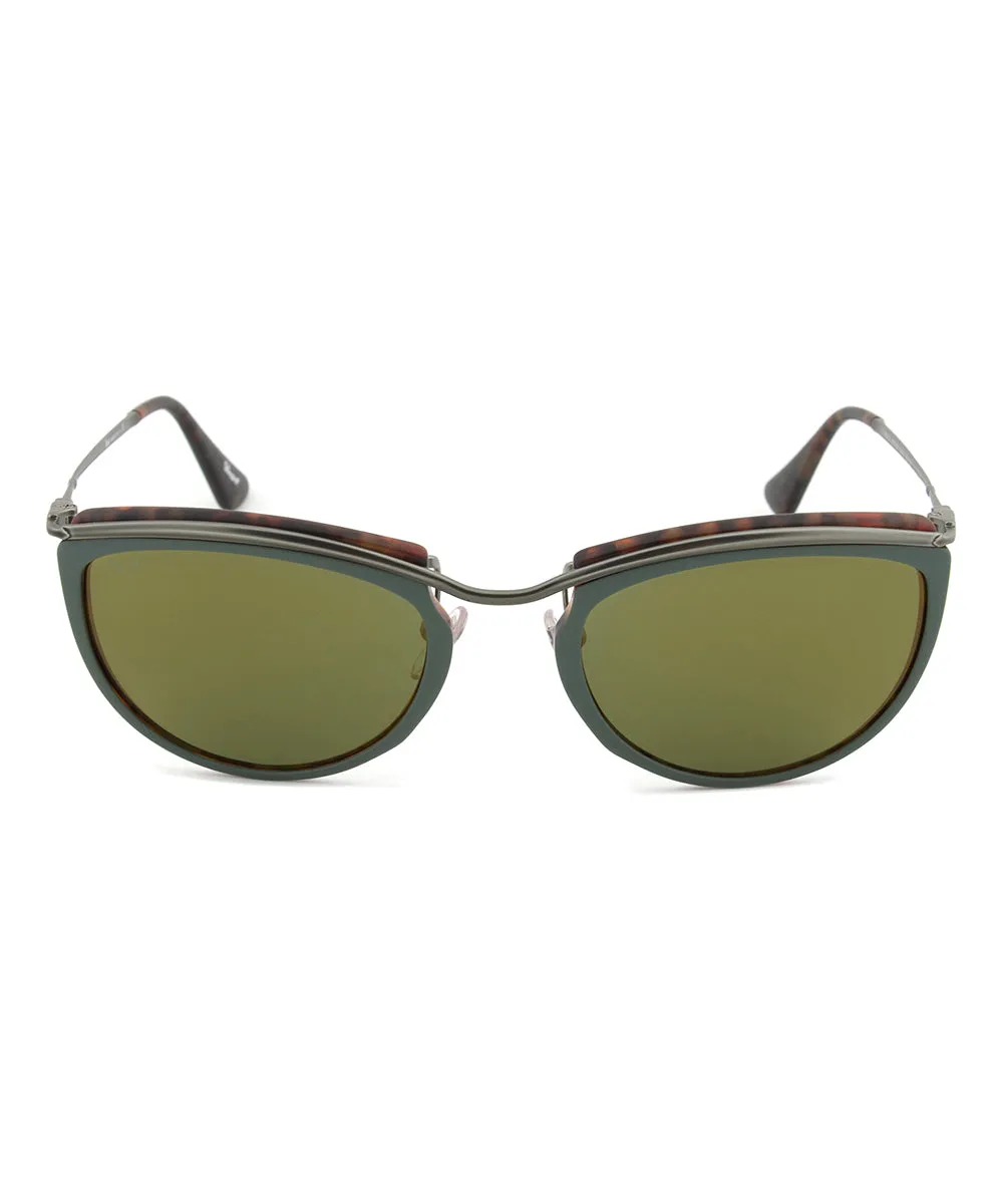 Persol PO3082S 1007/08 Sunglasses | Green and Matte Havana Frame | Green Mirror Gold Lens