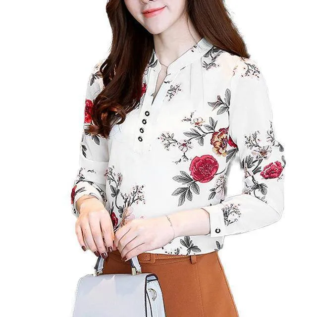 Print Women Blouse Autumn Winter Shirt Blusas Kimono Hem 8 Color Loose Blouse Long-sleeve Top Tee Plus Size (US 4-16W)