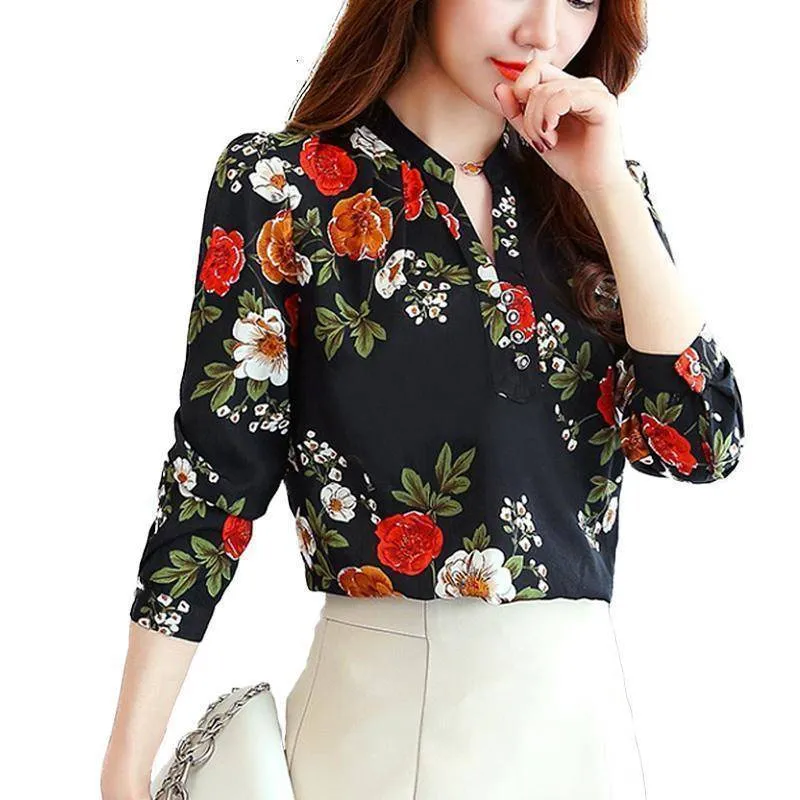 Print Women Blouse Autumn Winter Shirt Blusas Kimono Hem 8 Color Loose Blouse Long-sleeve Top Tee Plus Size (US 4-16W)