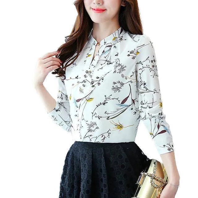 Print Women Blouse Autumn Winter Shirt Blusas Kimono Hem 8 Color Loose Blouse Long-sleeve Top Tee Plus Size (US 4-16W)