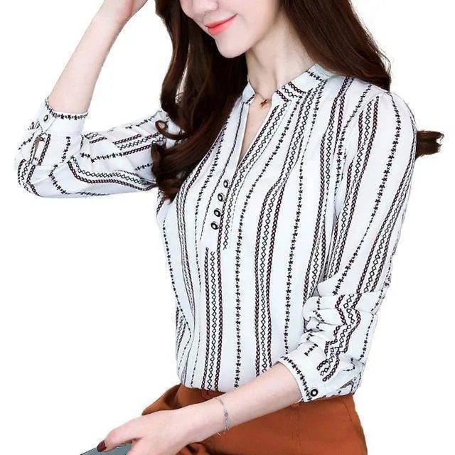 Print Women Blouse Autumn Winter Shirt Blusas Kimono Hem 8 Color Loose Blouse Long-sleeve Top Tee Plus Size (US 4-16W)