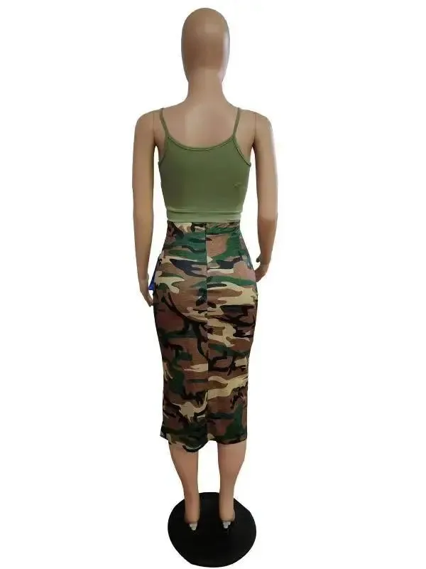 Prowow Fashion Camouflage Print Skirt Set Army Color Tank Tops Two Piece Summer Streetwear Suits New Design Female Clothing Set