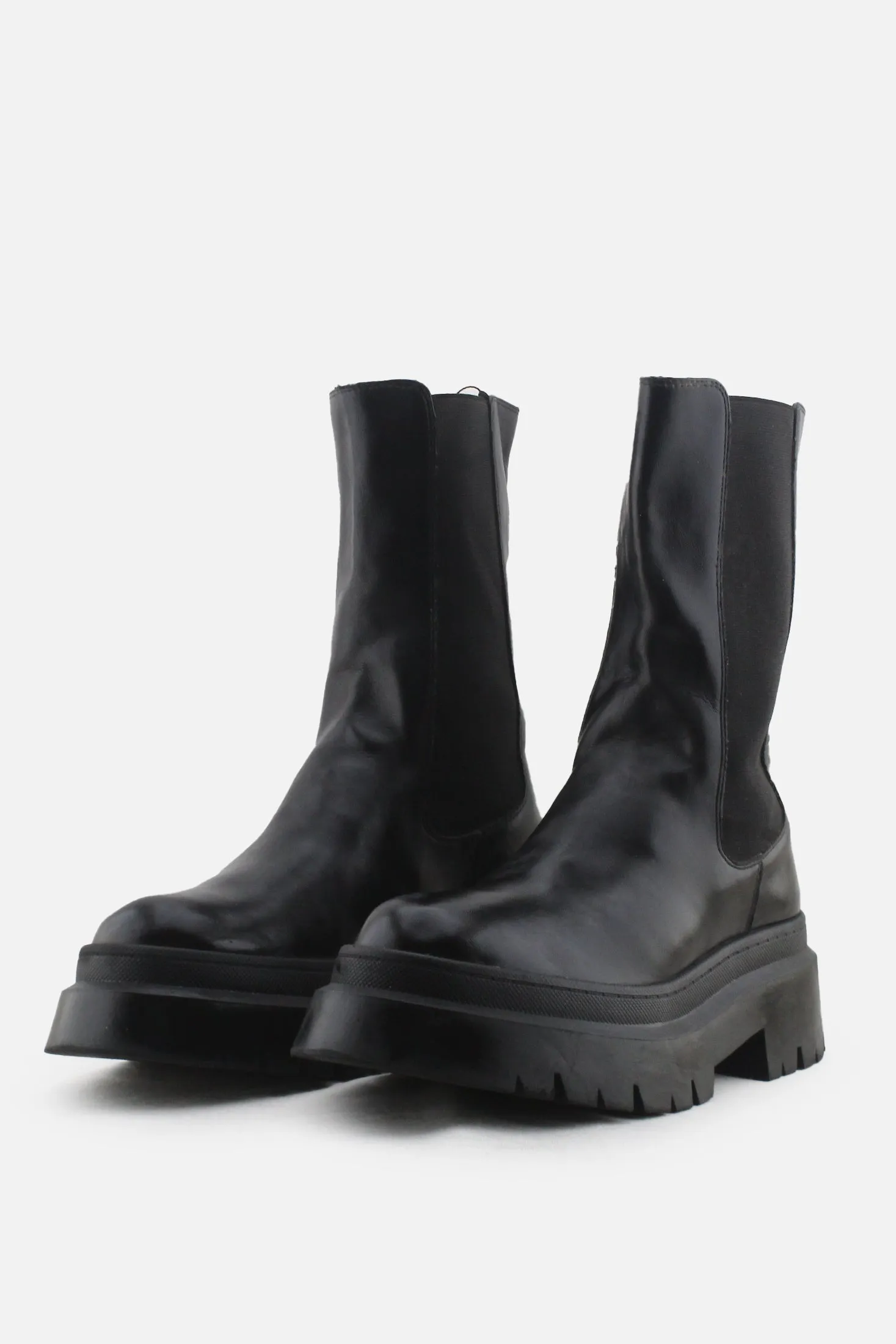 Pull & Bear Stretchable Combat Ankle Boots | 100% Authentic Leather