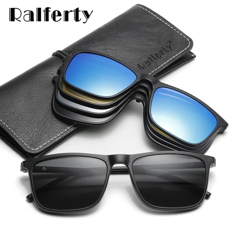 Ralferty Unisex Full Rim Square Eyeglasses With Clip On Sunglasses A8804