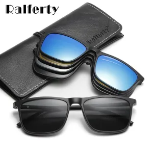 Ralferty Unisex Full Rim Square Eyeglasses With Clip On Sunglasses A8804