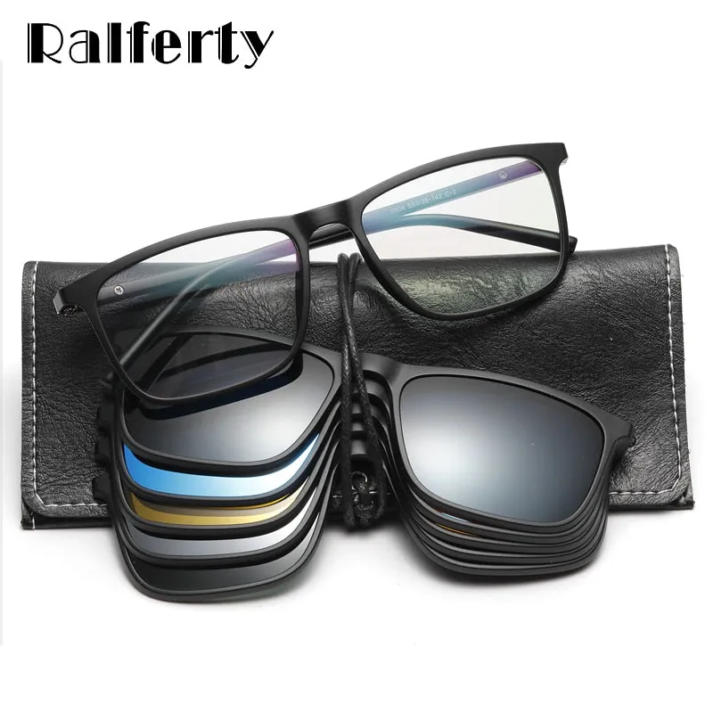 Ralferty Unisex Full Rim Square Eyeglasses With Clip On Sunglasses A8804