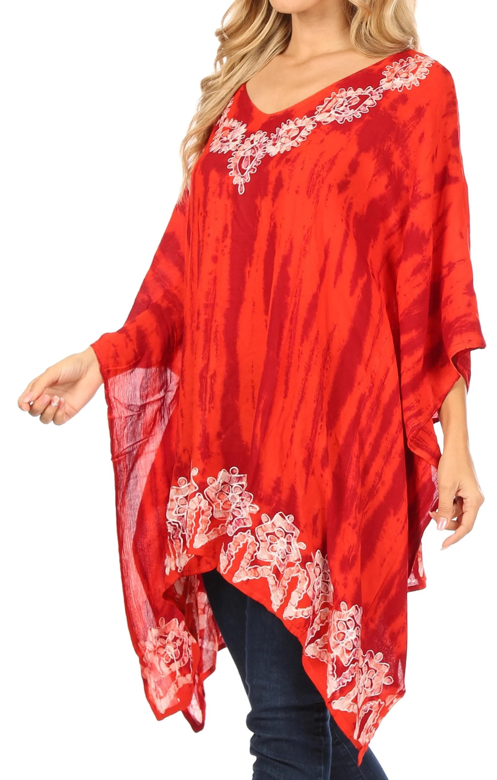 Sakkas Alizia Lightweight Embroidery Batik Top Tunic Blouse Caftan Cover up Poncho