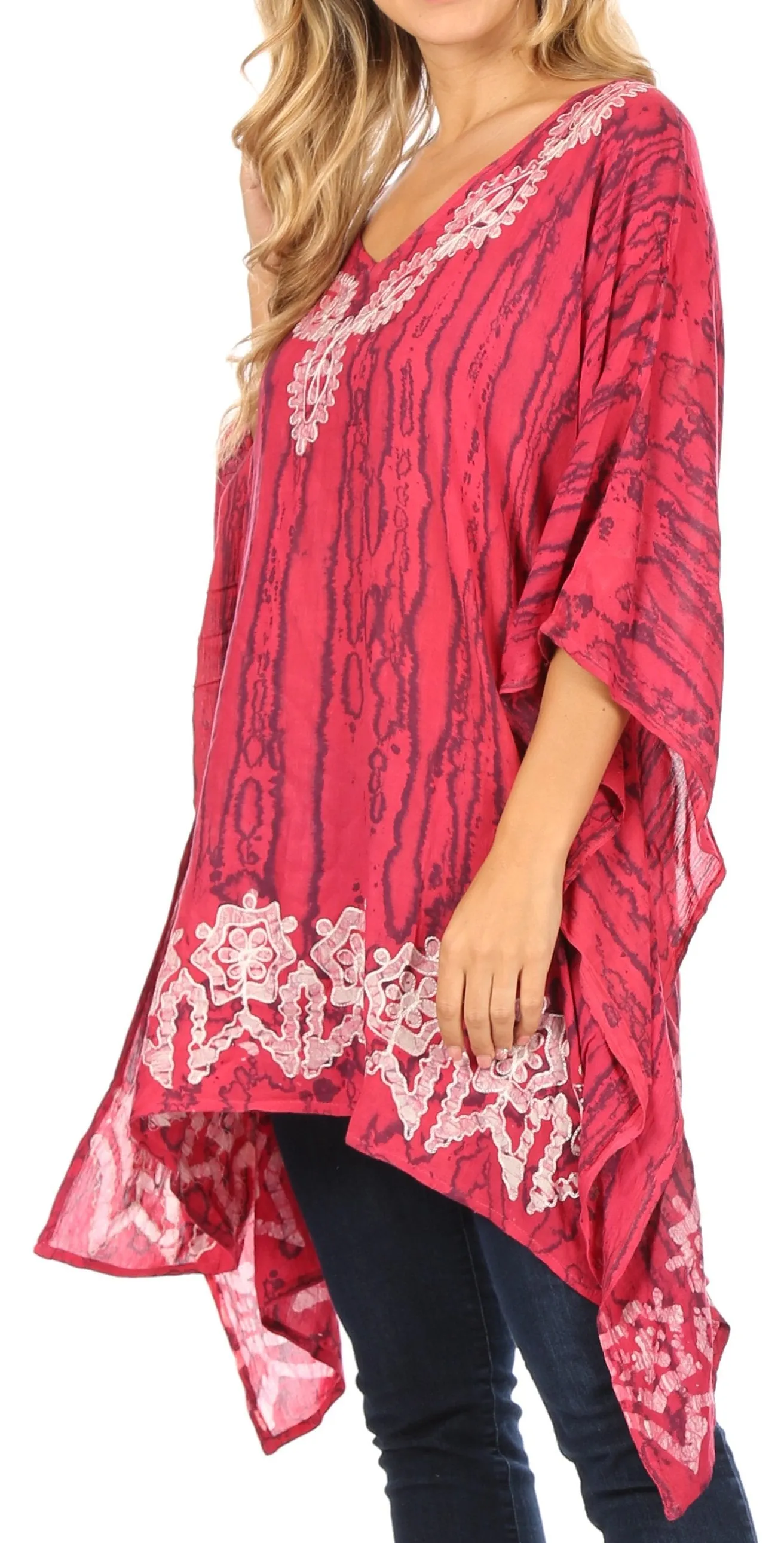 Sakkas Alizia Lightweight Embroidery Batik Top Tunic Blouse Caftan Cover up Poncho