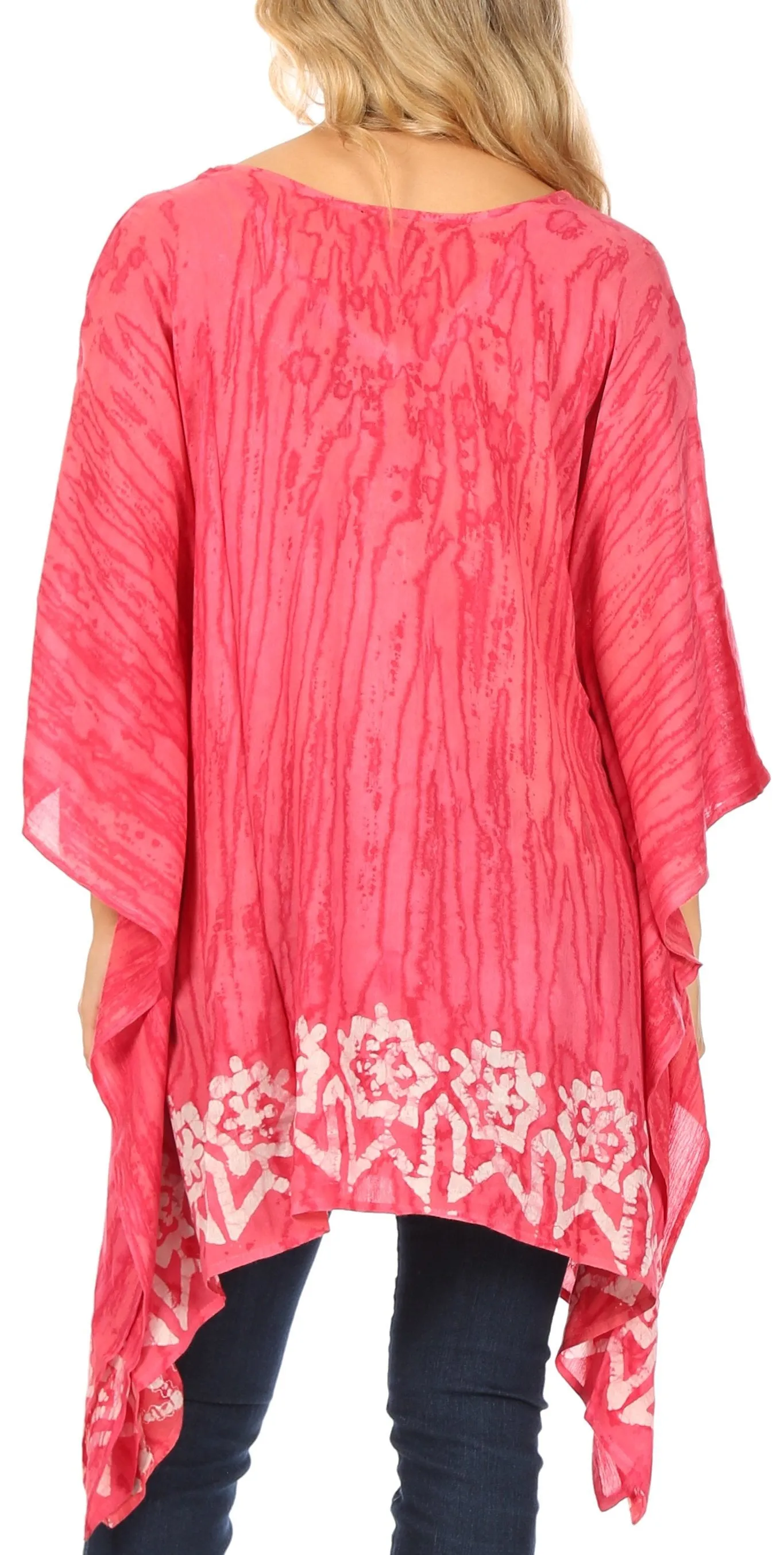 Sakkas Alizia Lightweight Embroidery Batik Top Tunic Blouse Caftan Cover up Poncho