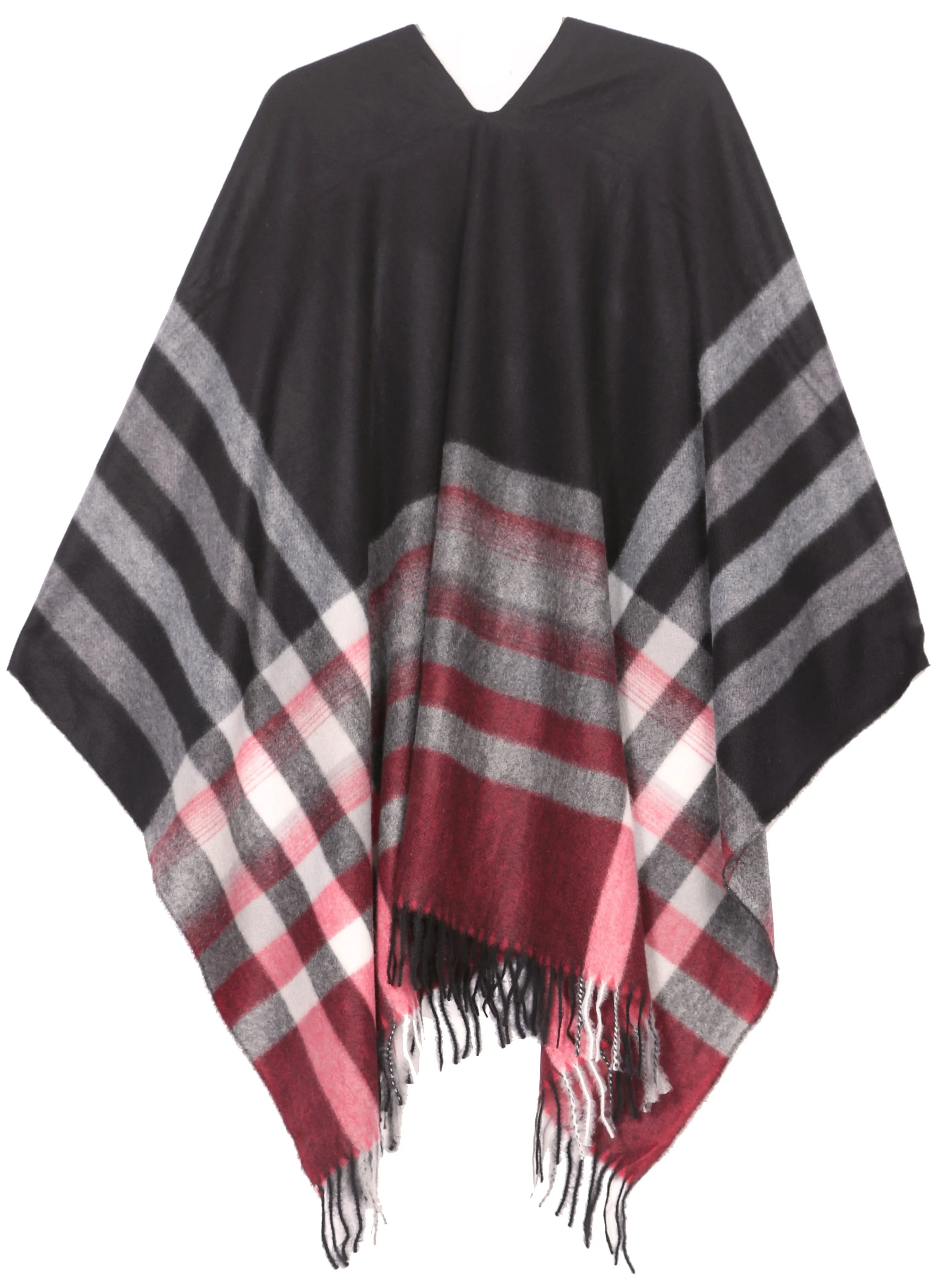 Sakkas Avi Women's Reversible Open Front Poncho Cardigan Ruana Cape Shawl W/Fringe