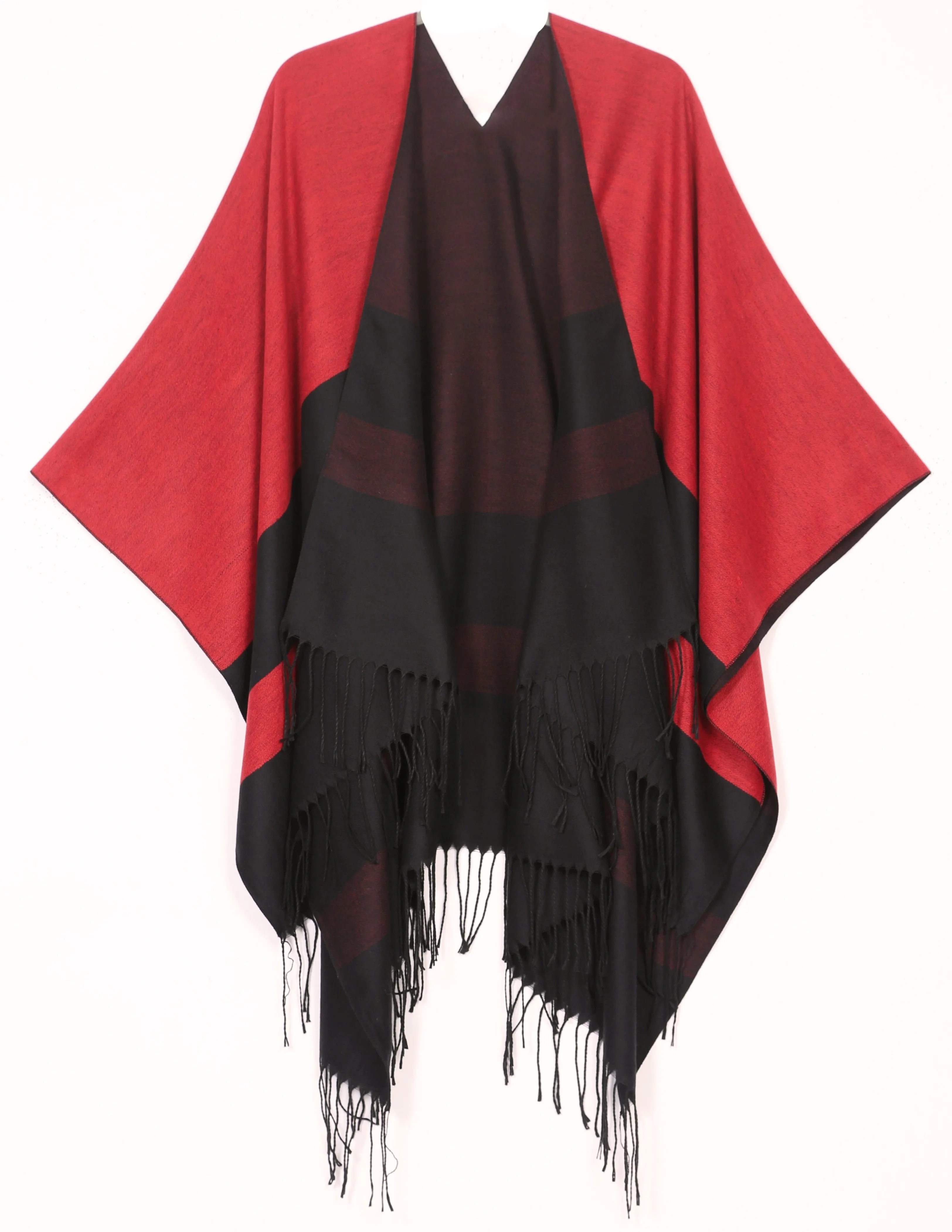 Sakkas Avi Women's Reversible Open Front Poncho Cardigan Ruana Cape Shawl W/Fringe