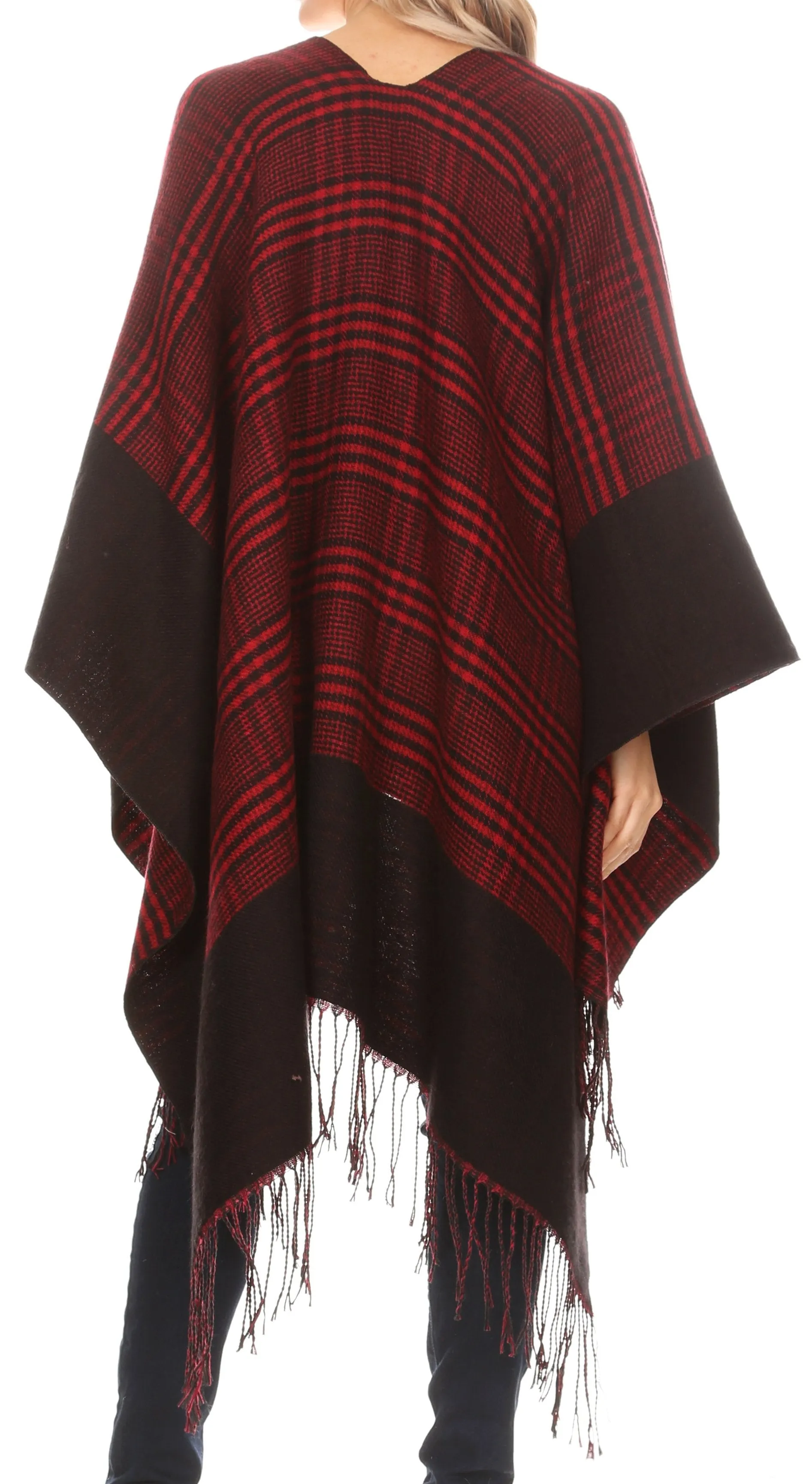 Sakkas Avi Women's Reversible Open Front Poncho Cardigan Ruana Cape Shawl W/Fringe