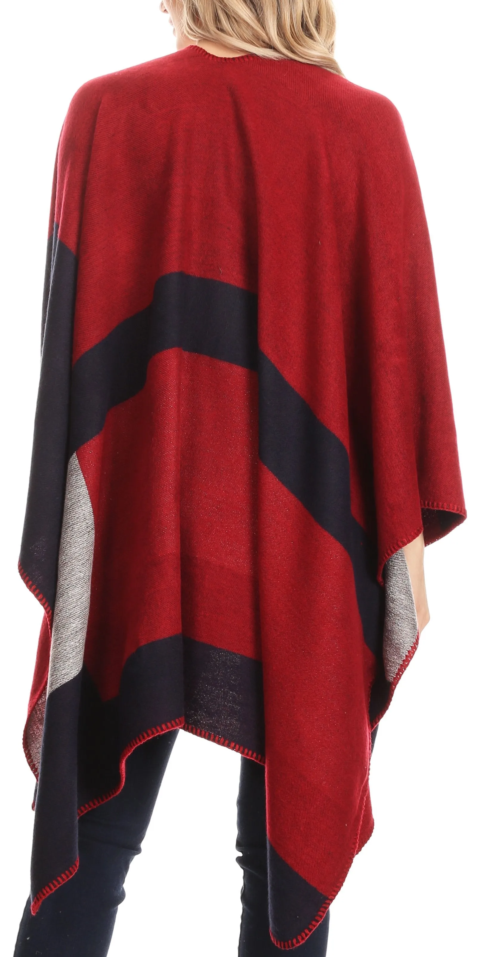 Sakkas Mari Women's Reversible Large Poncho Shawl Wrap Scarf Cape Ruana Blanket