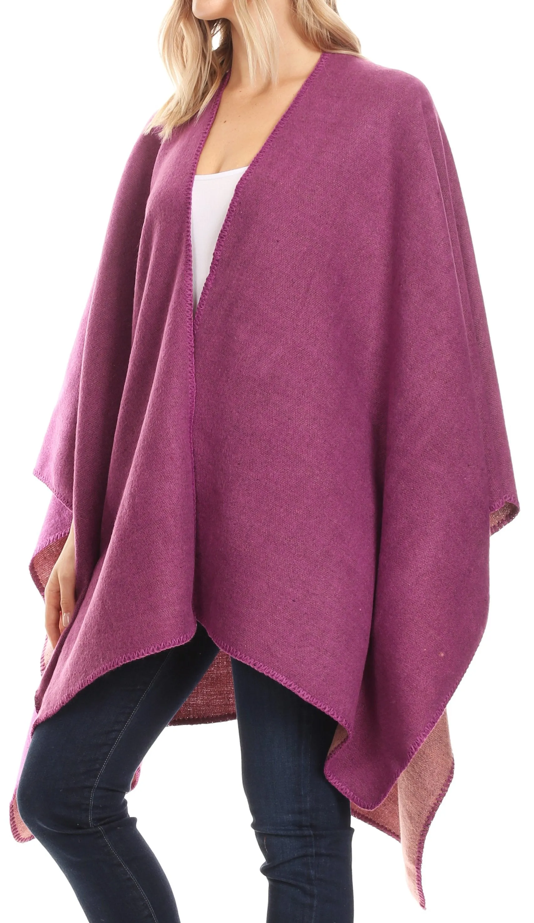 Sakkas Mari Women's Reversible Large Poncho Shawl Wrap Scarf Cape Ruana Blanket