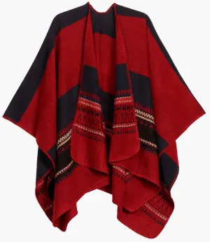 Sakkas Mari Women's Reversible Large Poncho Shawl Wrap Scarf Cape Ruana Blanket