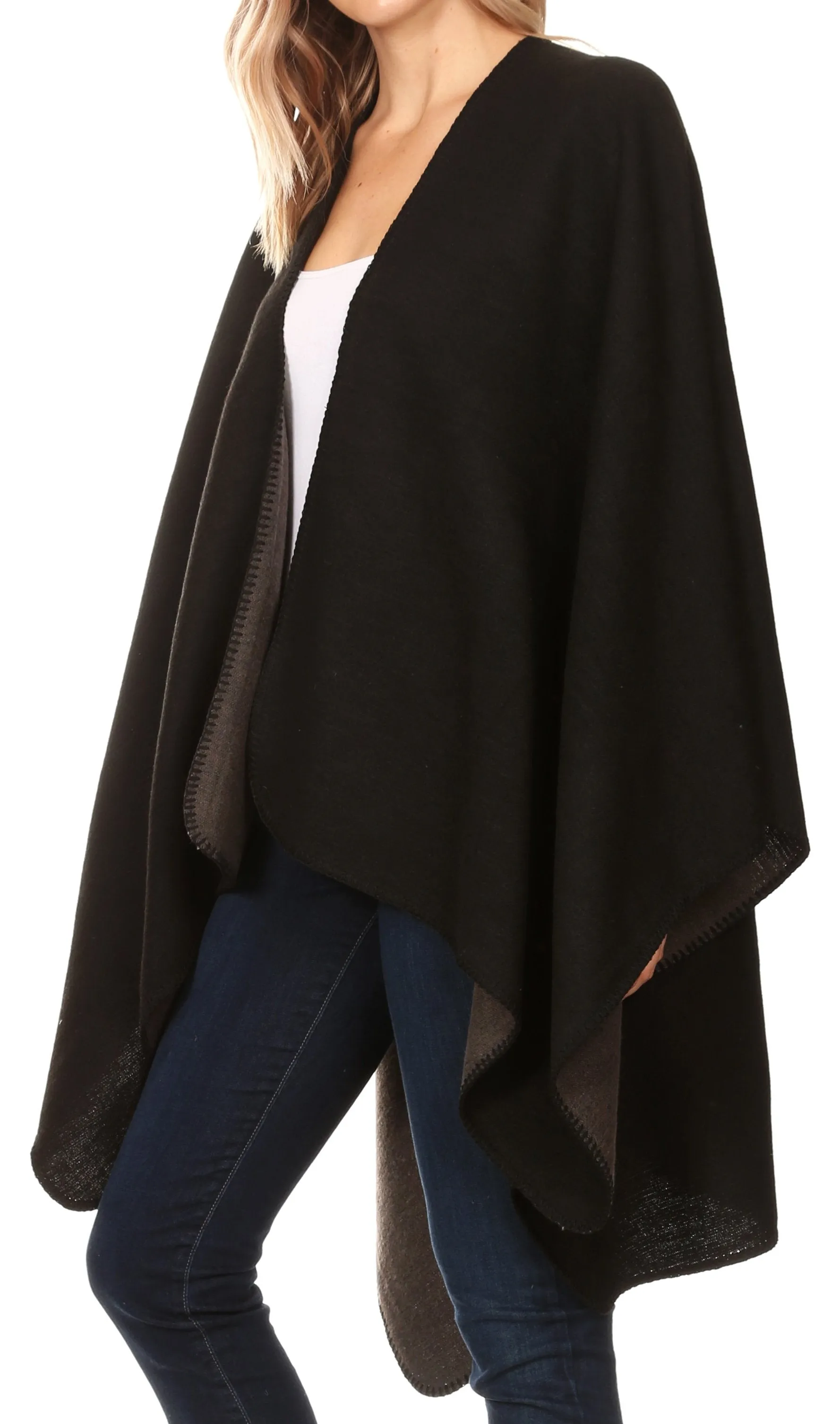 Sakkas Mari Women's Reversible Large Poncho Shawl Wrap Scarf Cape Ruana Blanket