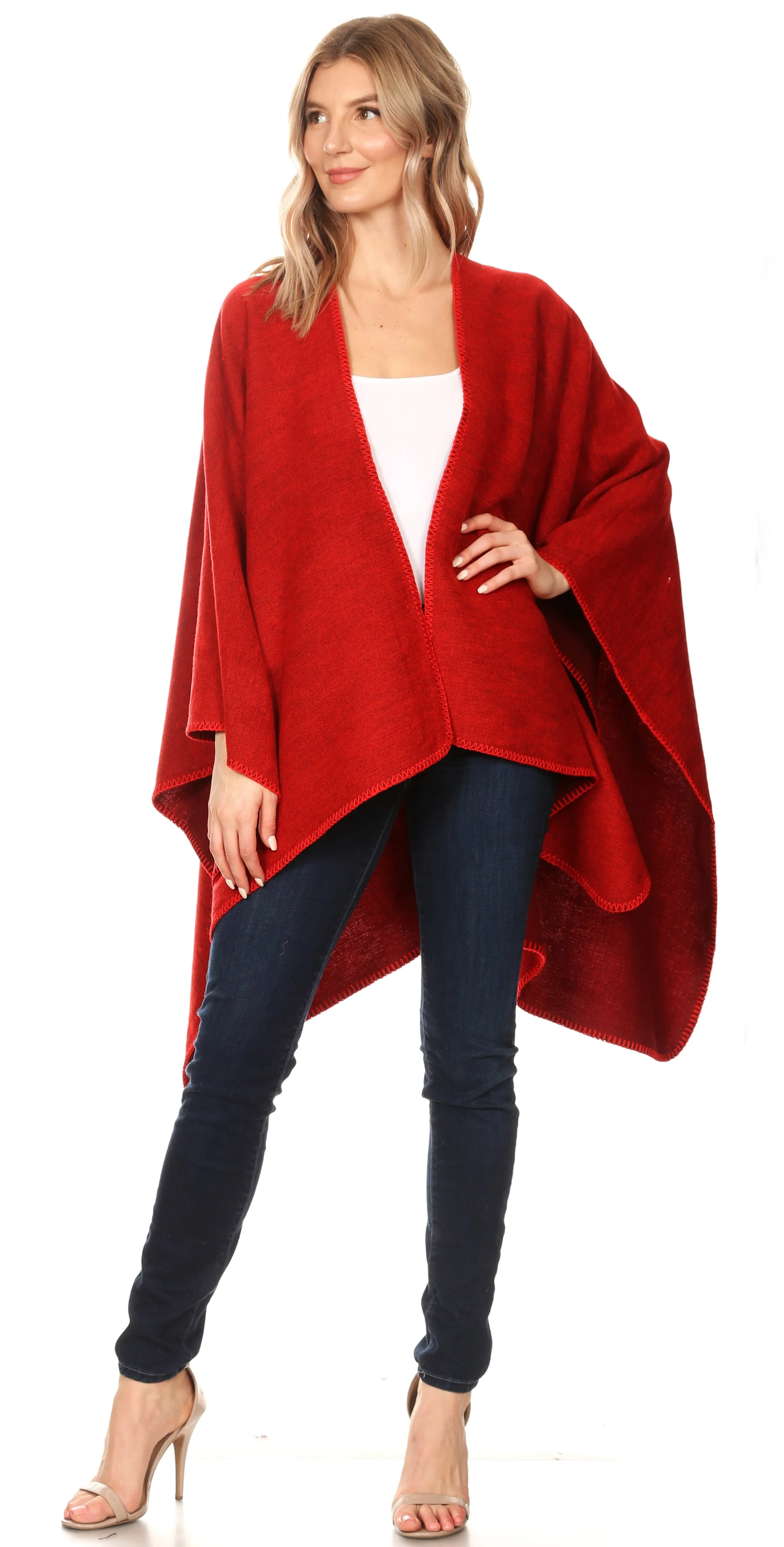 Sakkas Mari Women's Reversible Large Poncho Shawl Wrap Scarf Cape Ruana Blanket