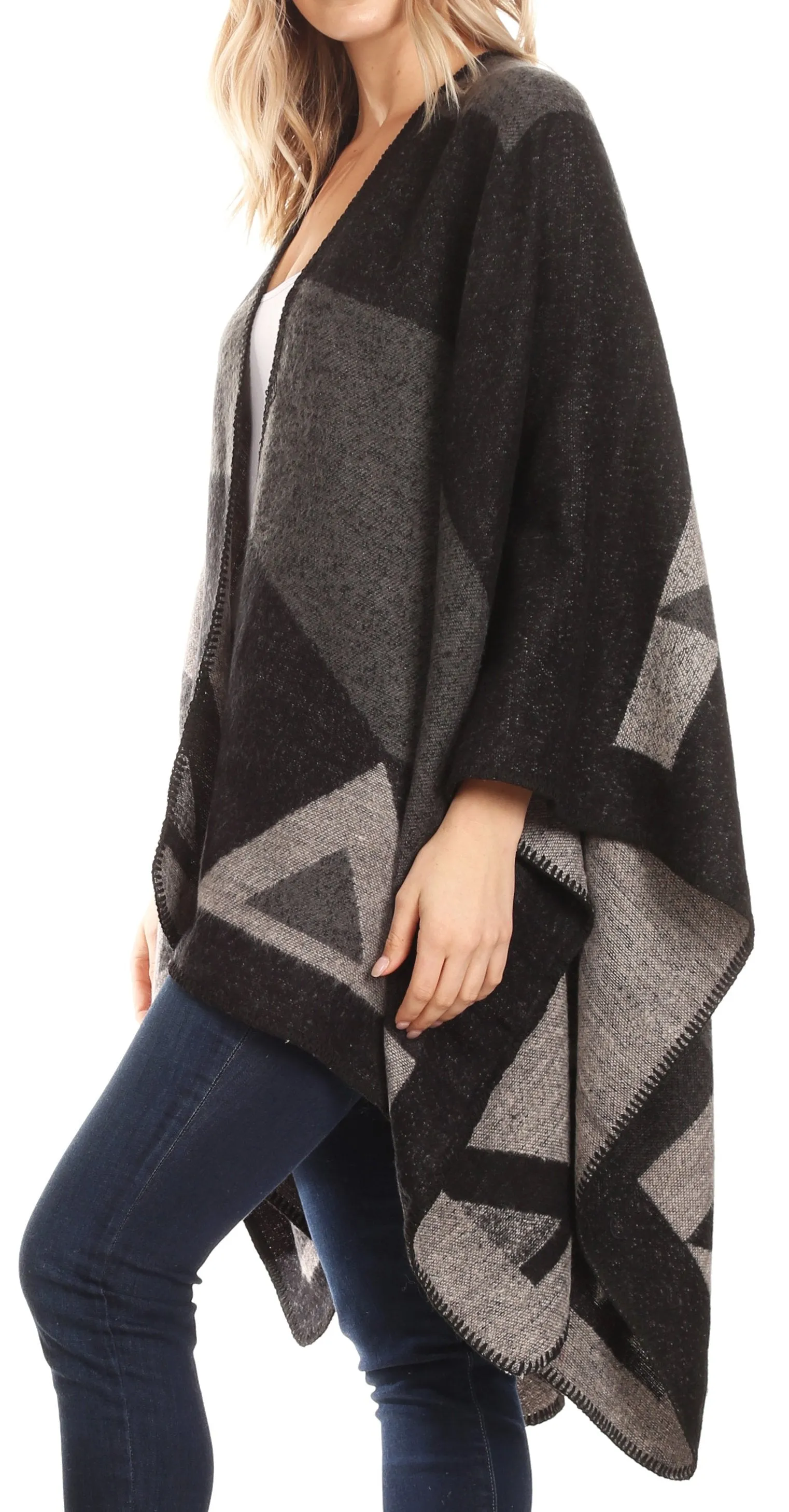 Sakkas Mari Women's Reversible Large Poncho Shawl Wrap Scarf Cape Ruana Blanket