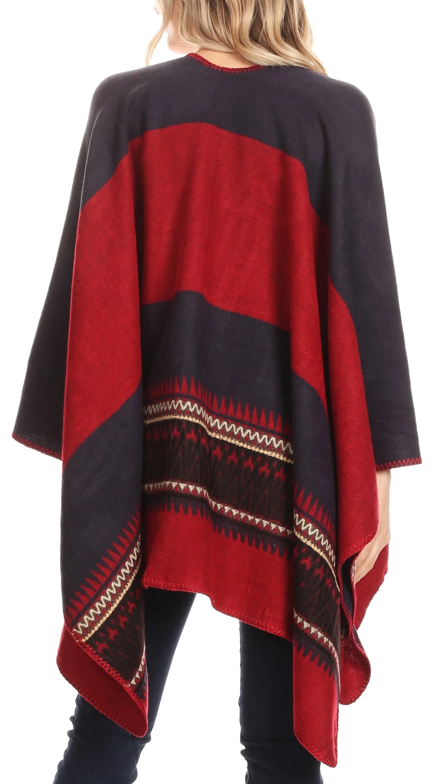 Sakkas Mari Women's Reversible Large Poncho Shawl Wrap Scarf Cape Ruana Blanket