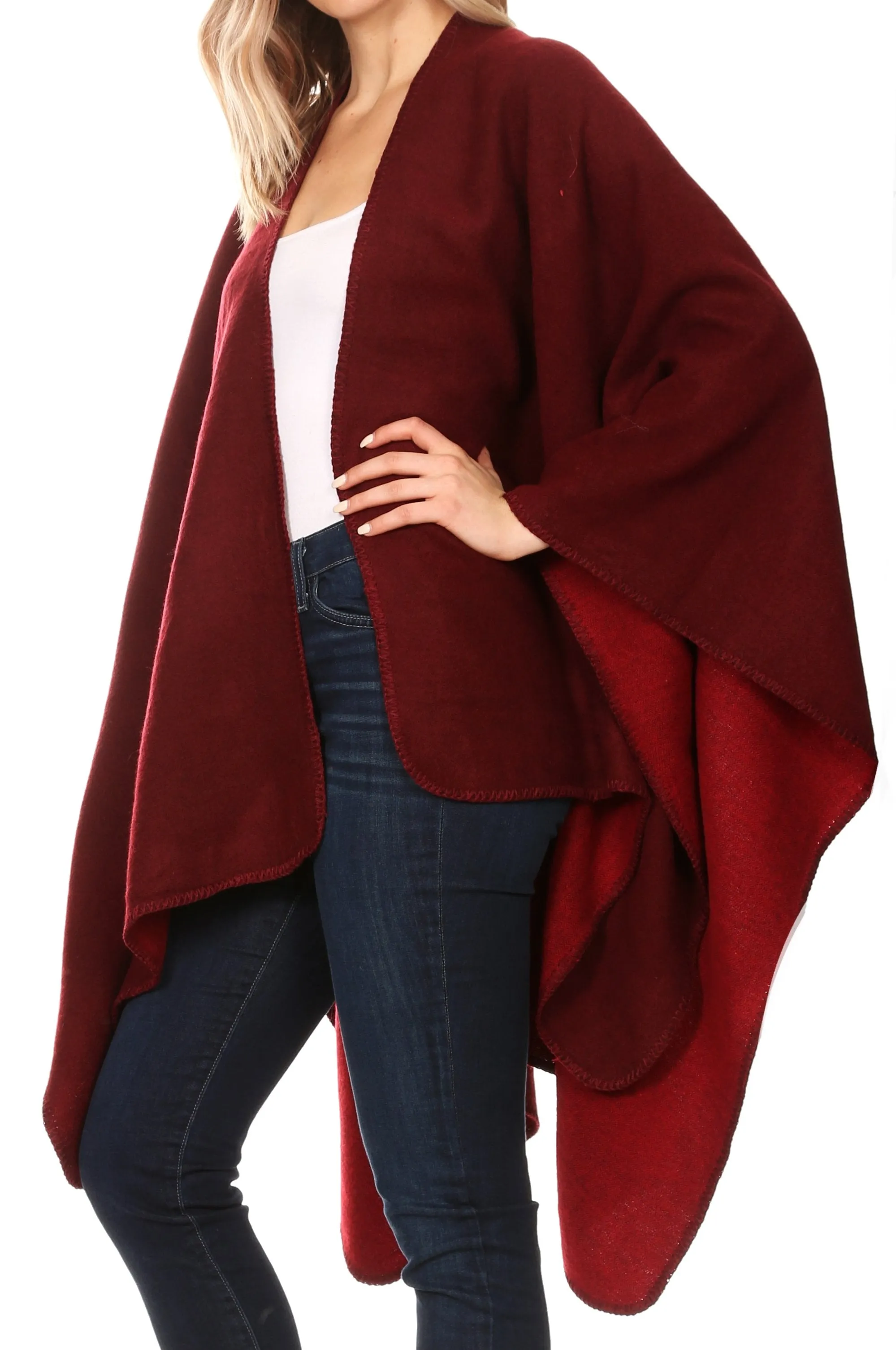 Sakkas Mari Women's Reversible Large Poncho Shawl Wrap Scarf Cape Ruana Blanket