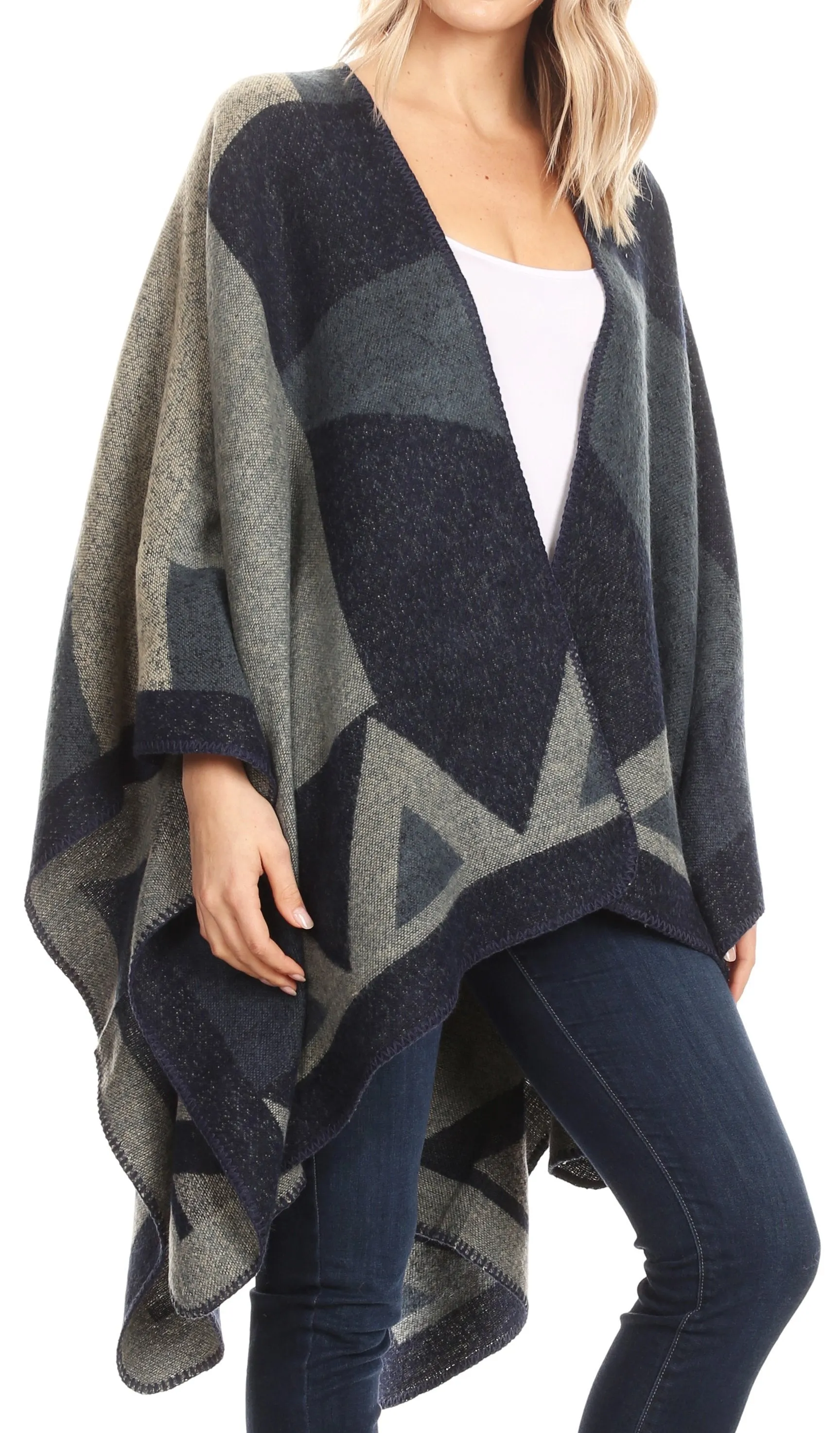 Sakkas Mari Women's Reversible Large Poncho Shawl Wrap Scarf Cape Ruana Blanket