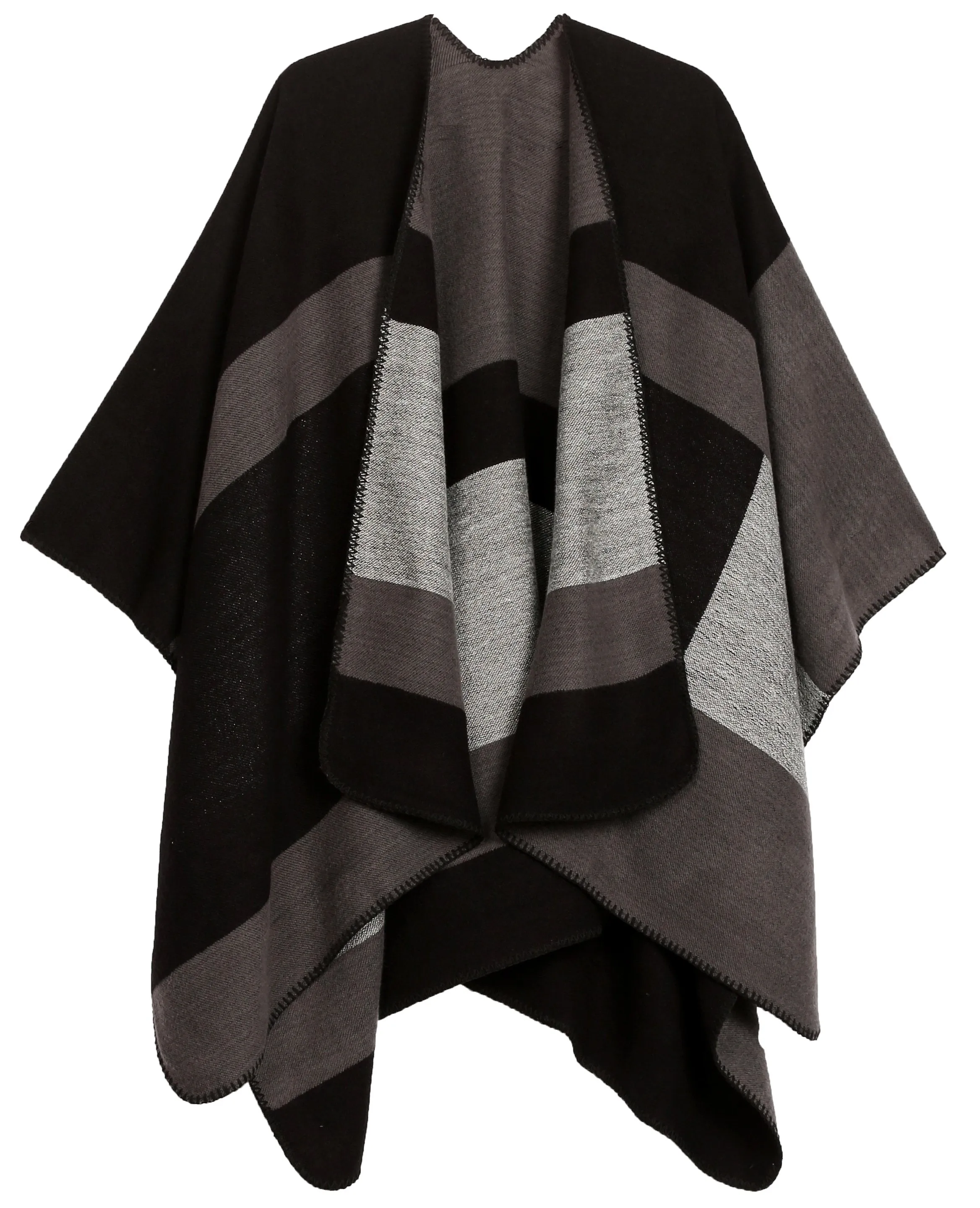 Sakkas Mari Women's Reversible Large Poncho Shawl Wrap Scarf Cape Ruana Blanket