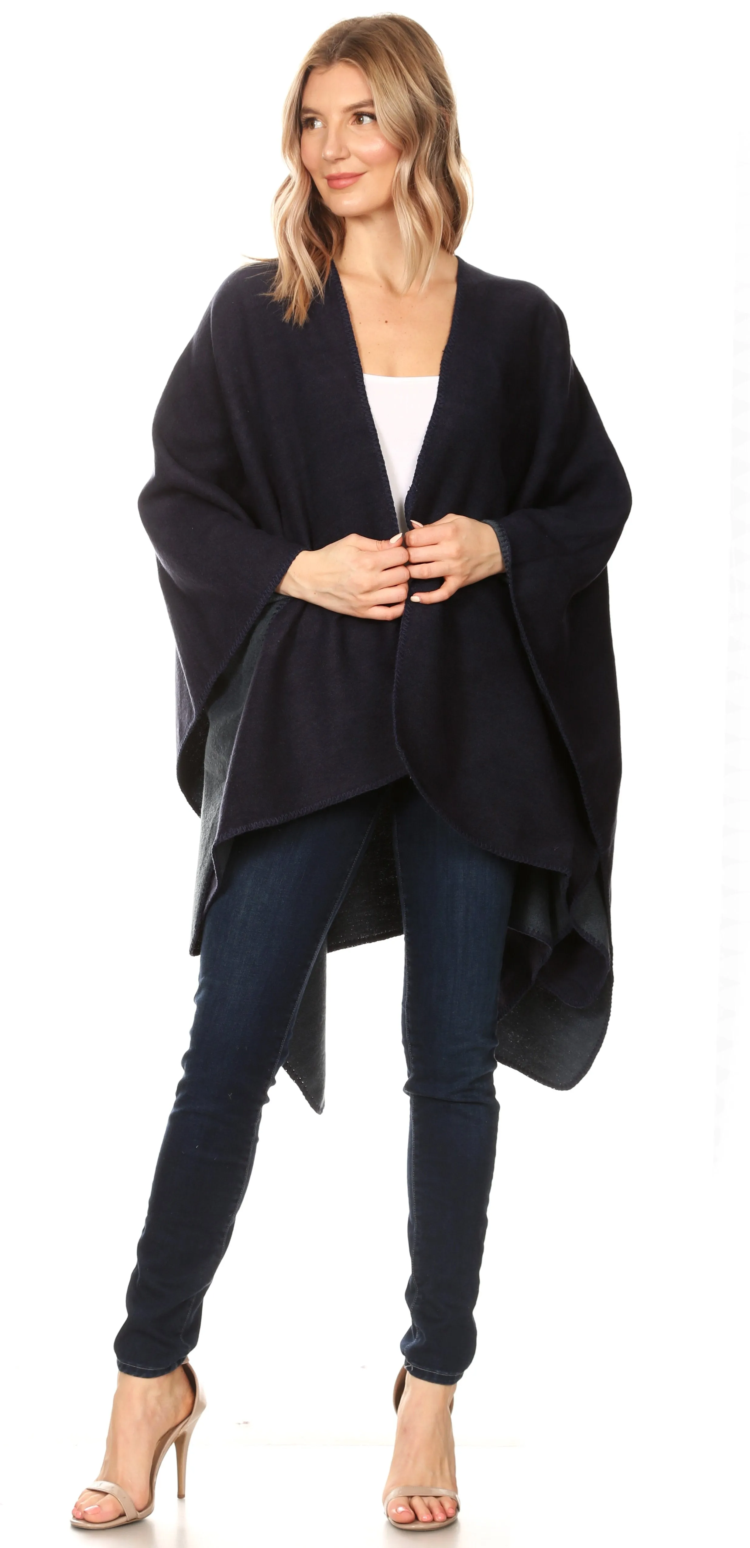 Sakkas Mari Women's Reversible Large Poncho Shawl Wrap Scarf Cape Ruana Blanket