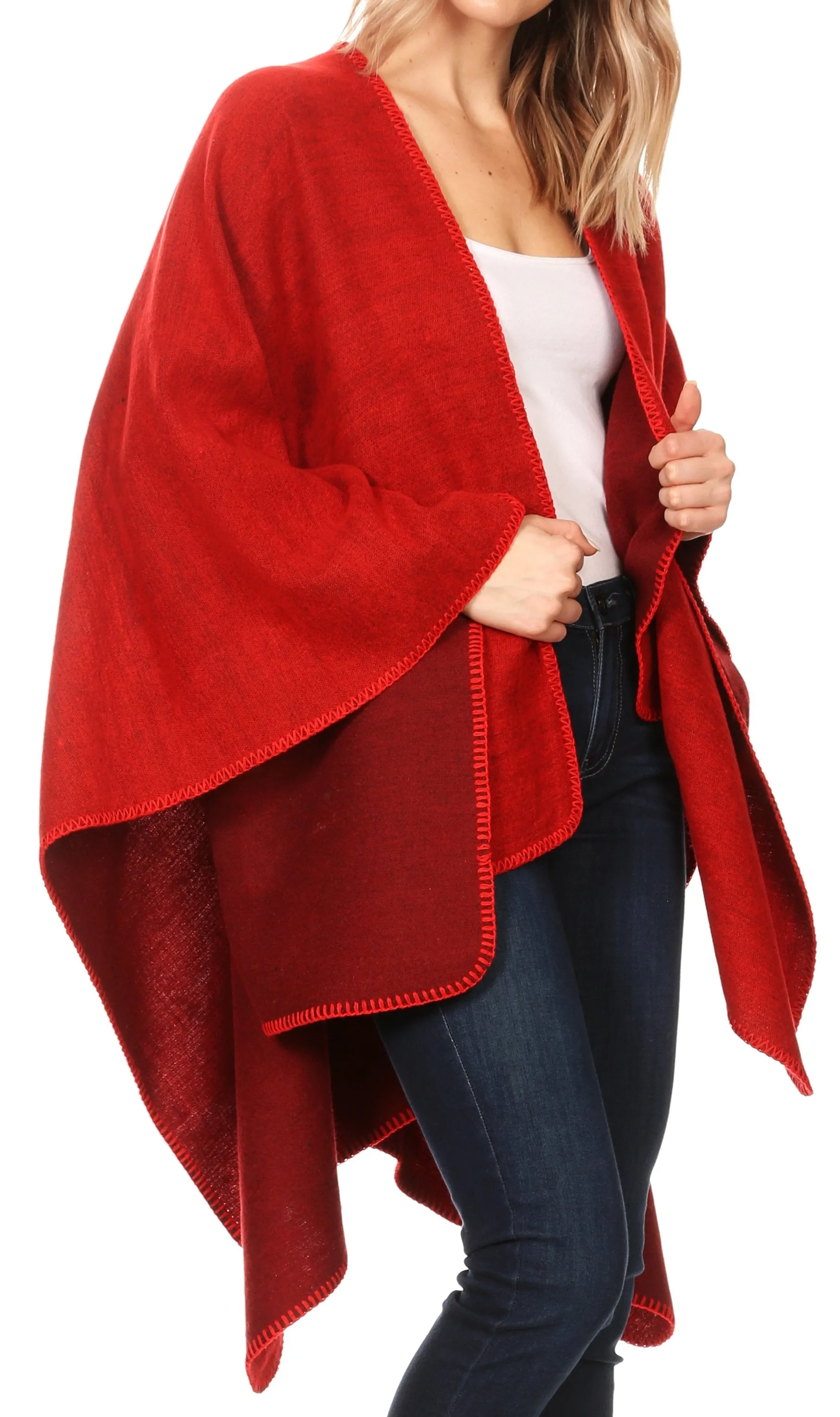 Sakkas Mari Women's Reversible Large Poncho Shawl Wrap Scarf Cape Ruana Blanket