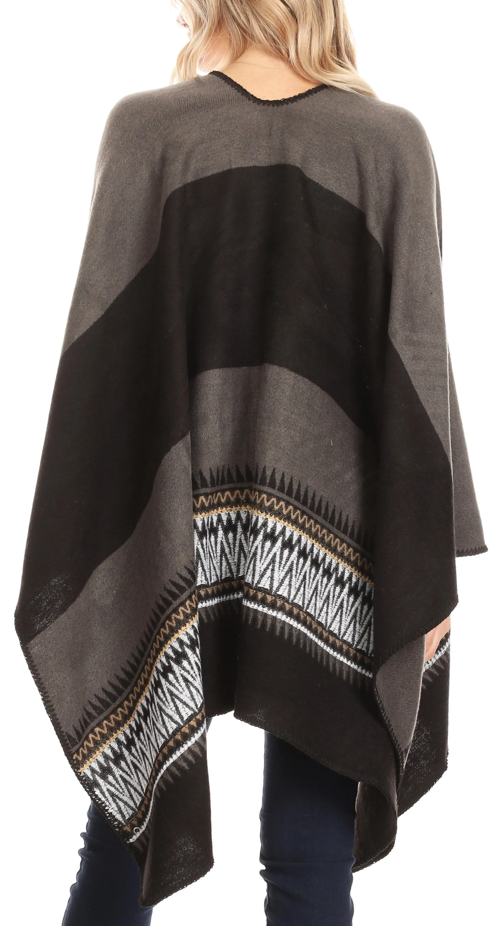 Sakkas Mari Women's Reversible Large Poncho Shawl Wrap Scarf Cape Ruana Blanket