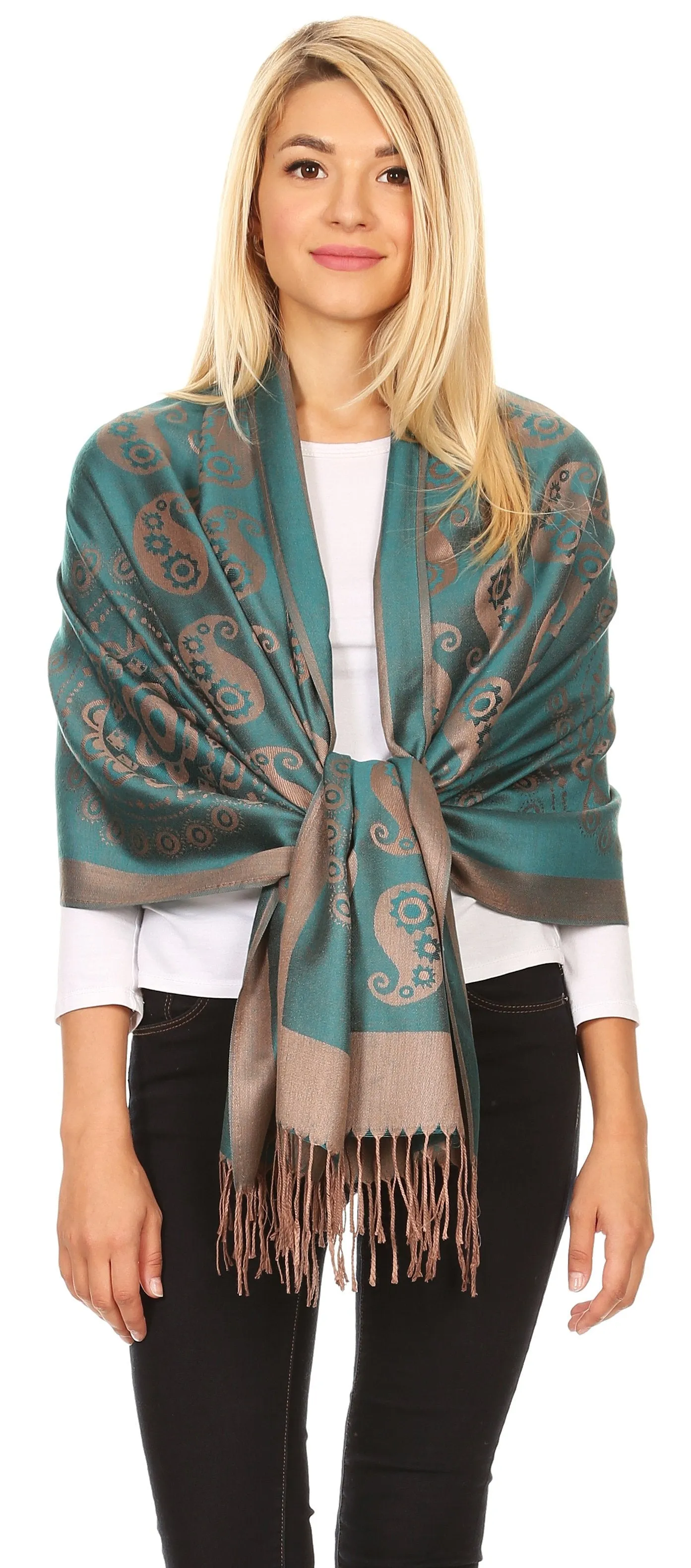 Sakkas Mia Reversible Brocade Paisley Scarf Wrap Shawl Soft and Light