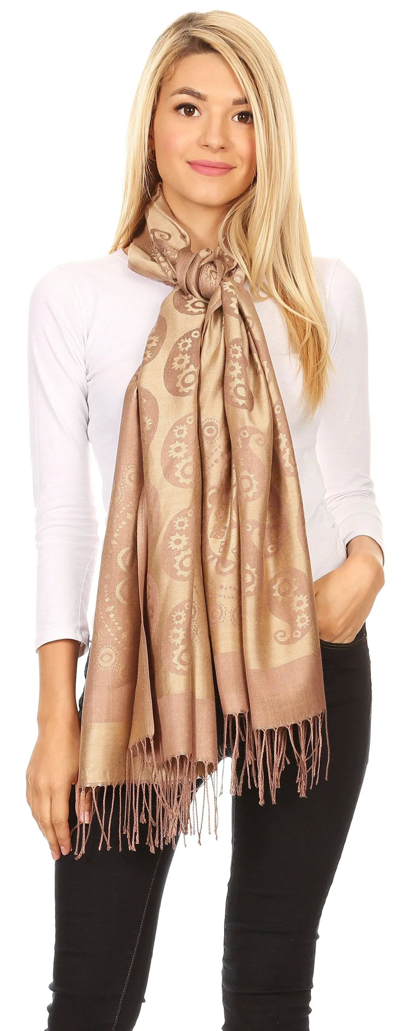 Sakkas Mia Reversible Brocade Paisley Scarf Wrap Shawl Soft and Light