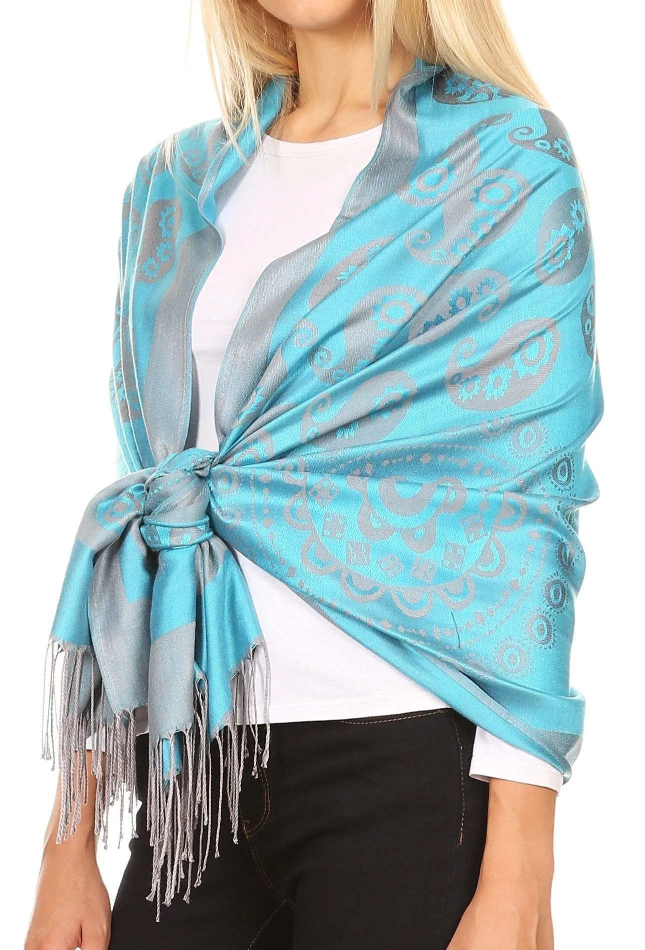 Sakkas Mia Reversible Brocade Paisley Scarf Wrap Shawl Soft and Light