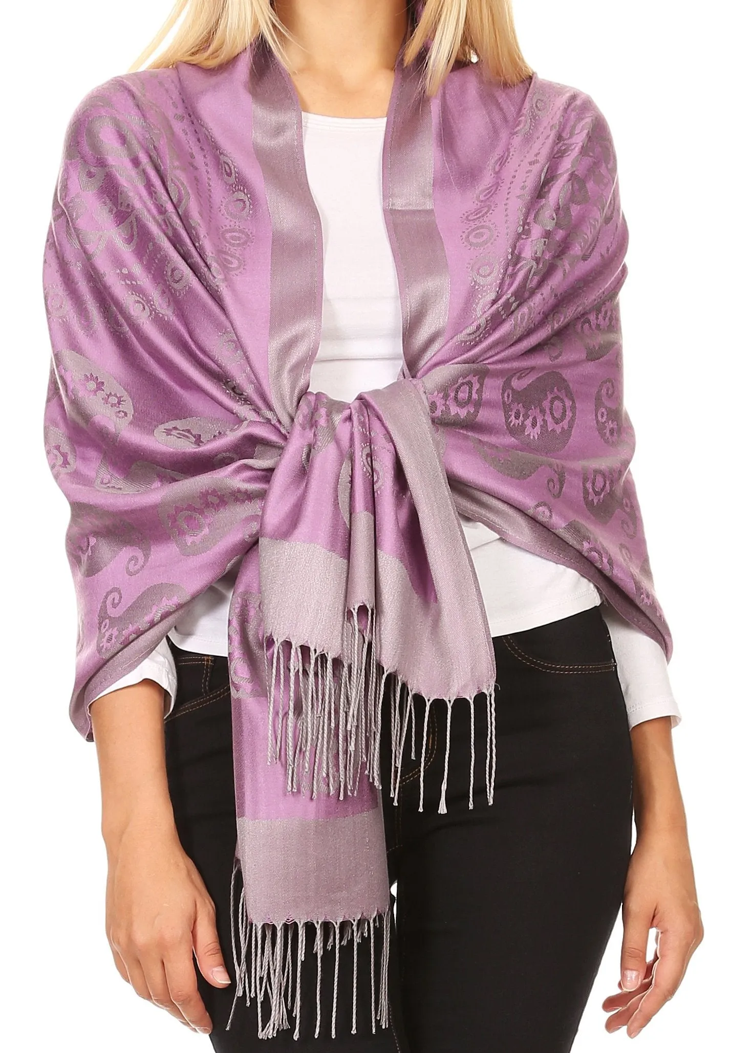 Sakkas Mia Reversible Brocade Paisley Scarf Wrap Shawl Soft and Light