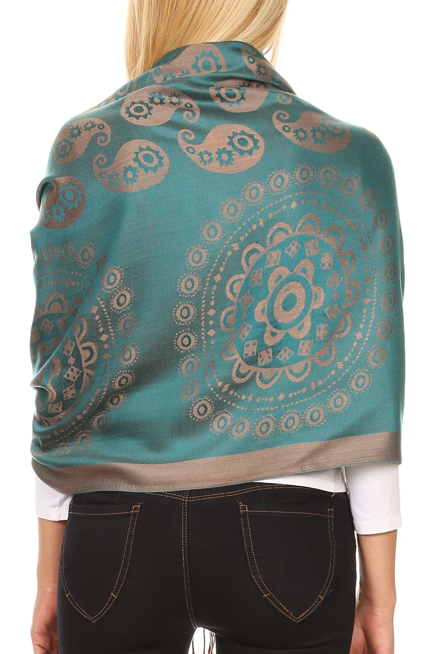 Sakkas Mia Reversible Brocade Paisley Scarf Wrap Shawl Soft and Light