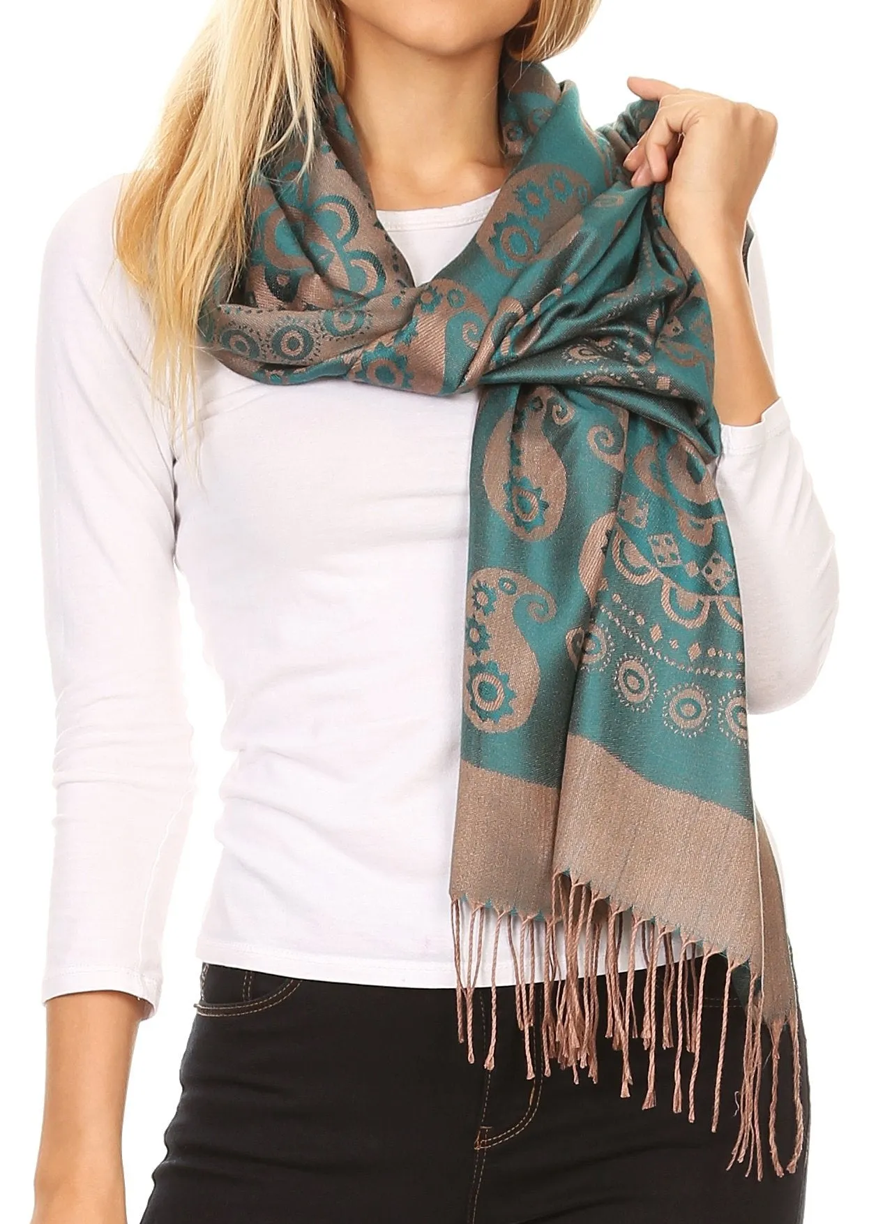 Sakkas Mia Reversible Brocade Paisley Scarf Wrap Shawl Soft and Light