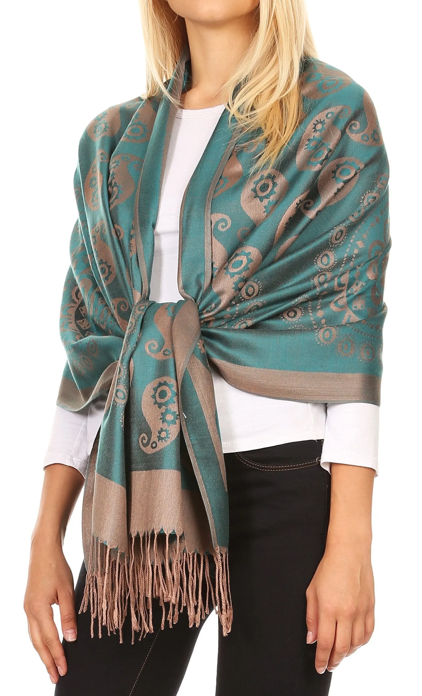 Sakkas Mia Reversible Brocade Paisley Scarf Wrap Shawl Soft and Light