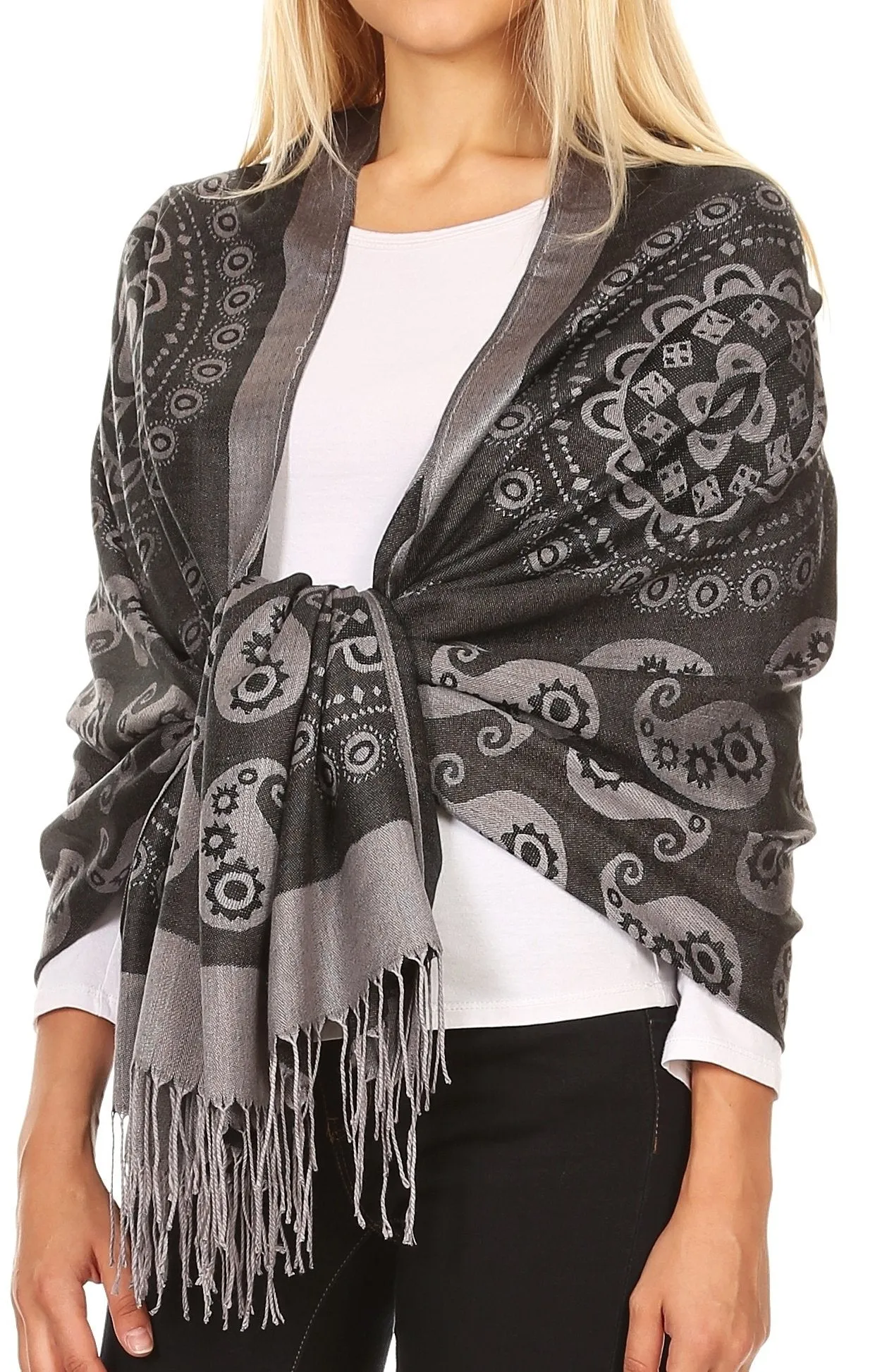 Sakkas Mia Reversible Brocade Paisley Scarf Wrap Shawl Soft and Light