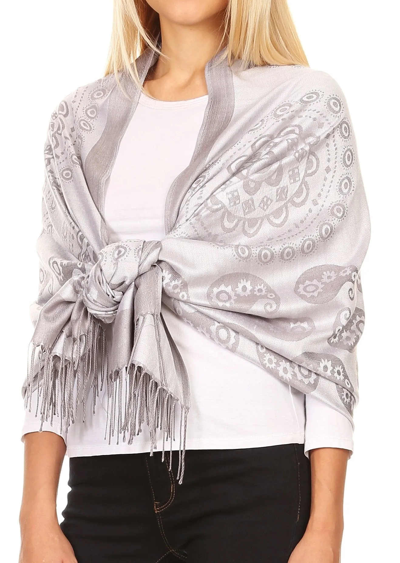 Sakkas Mia Reversible Brocade Paisley Scarf Wrap Shawl Soft and Light