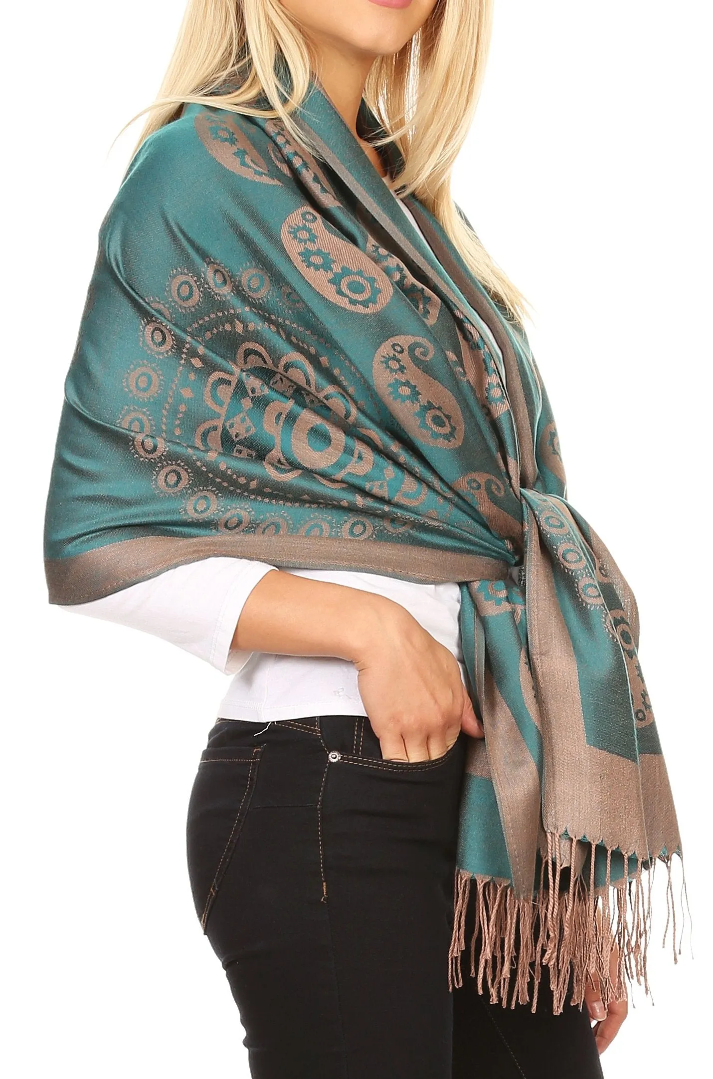 Sakkas Mia Reversible Brocade Paisley Scarf Wrap Shawl Soft and Light