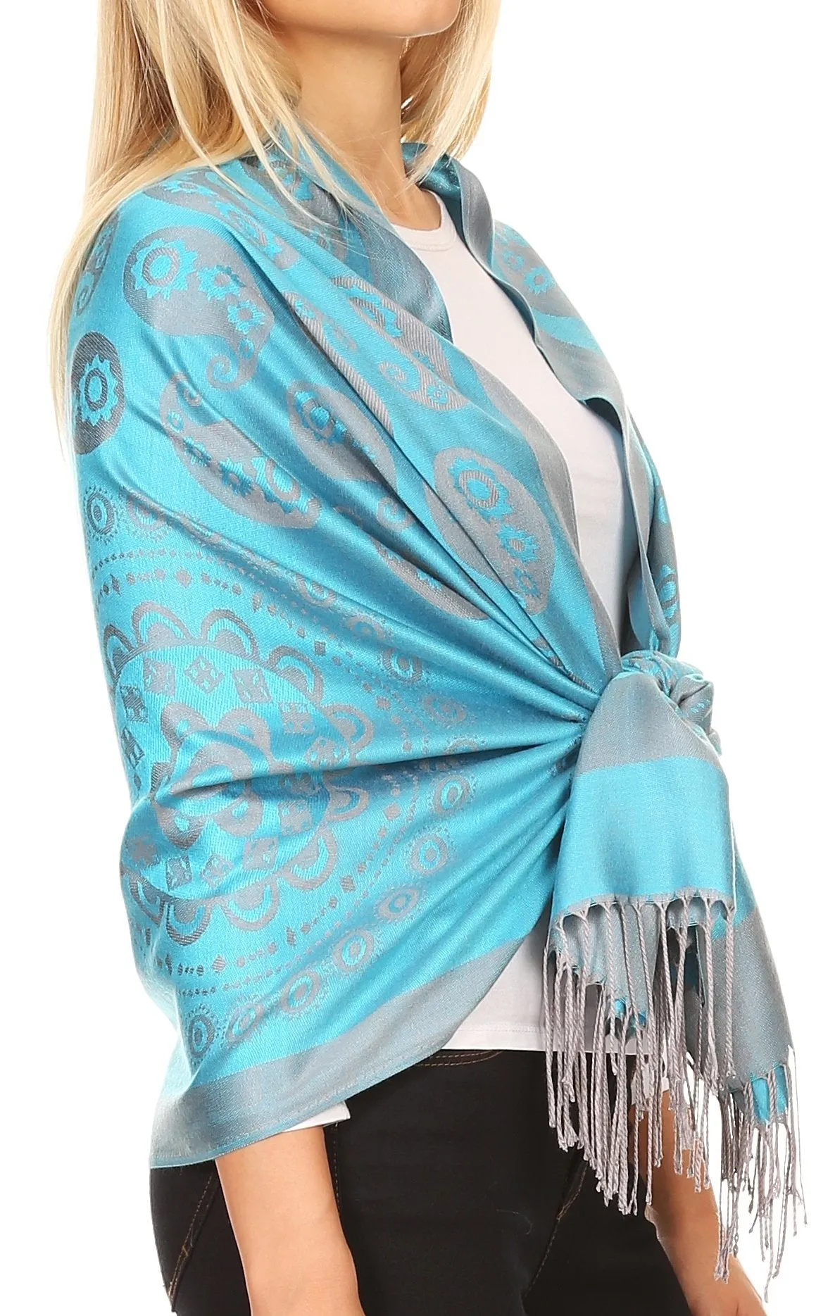 Sakkas Mia Reversible Brocade Paisley Scarf Wrap Shawl Soft and Light