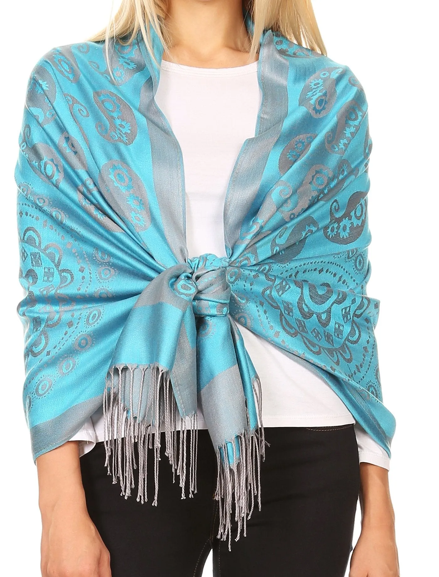 Sakkas Mia Reversible Brocade Paisley Scarf Wrap Shawl Soft and Light